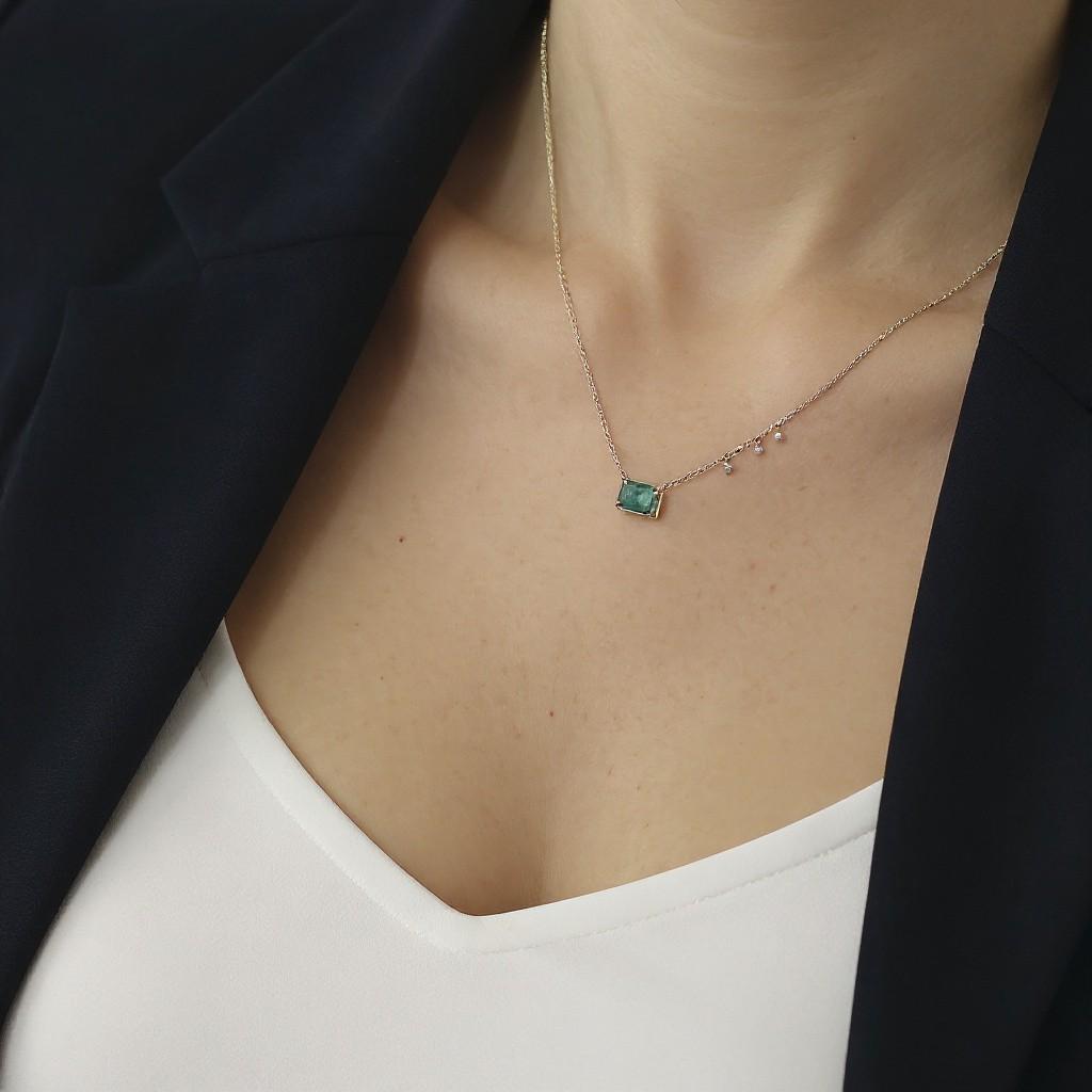1.10ct Emerald & Diamond Dangle Necklace in 14k Yellow Gold Jennifer Rivera
