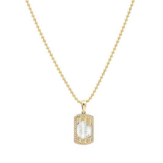 14k Yellow Gold Women's Diamond Heart Dog Tag Charm Pendant Necklace - 31 Jewels Inc.