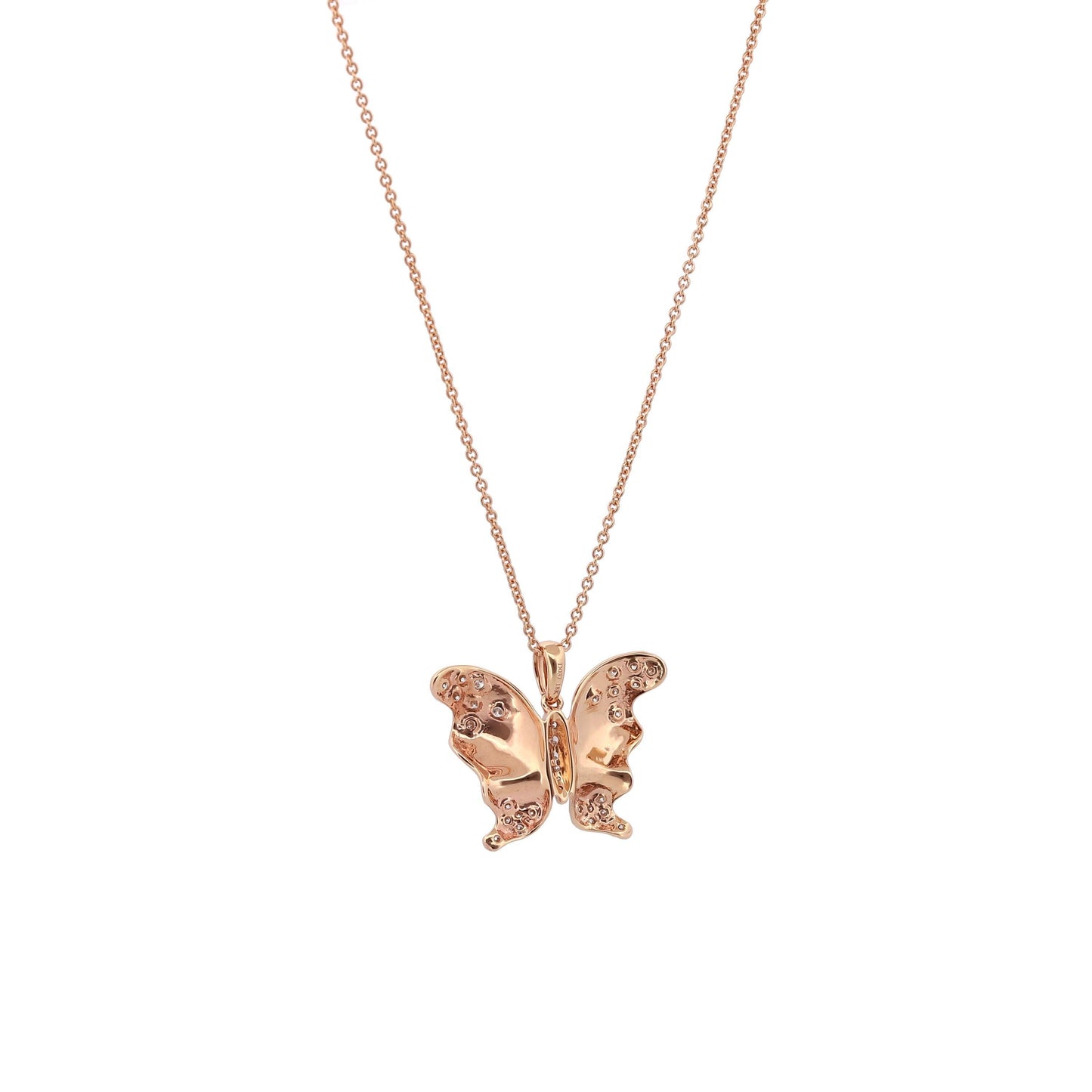 18k Rose Gold Diamond Butterfly Pendant Necklace