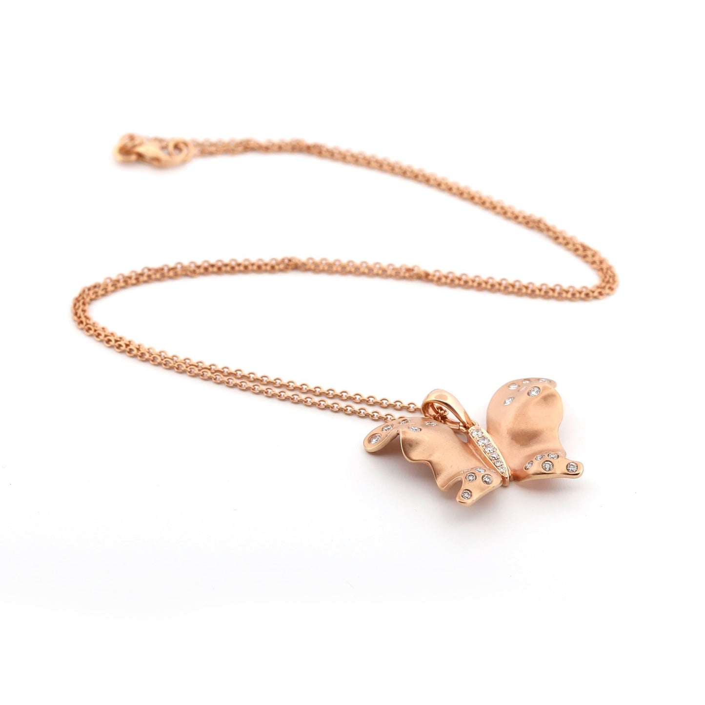 18k Rose Gold Diamond Butterfly Pendant Necklace
