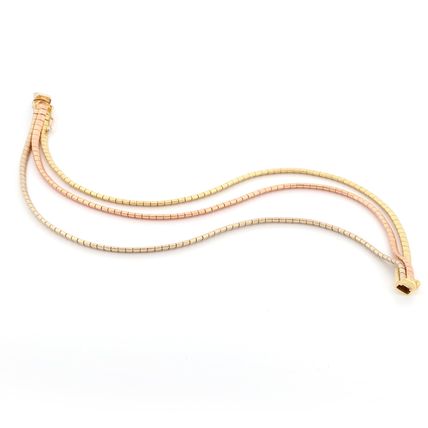 Pulsera vintage de textura de múltiples hilos de oro tricolor de 14k
