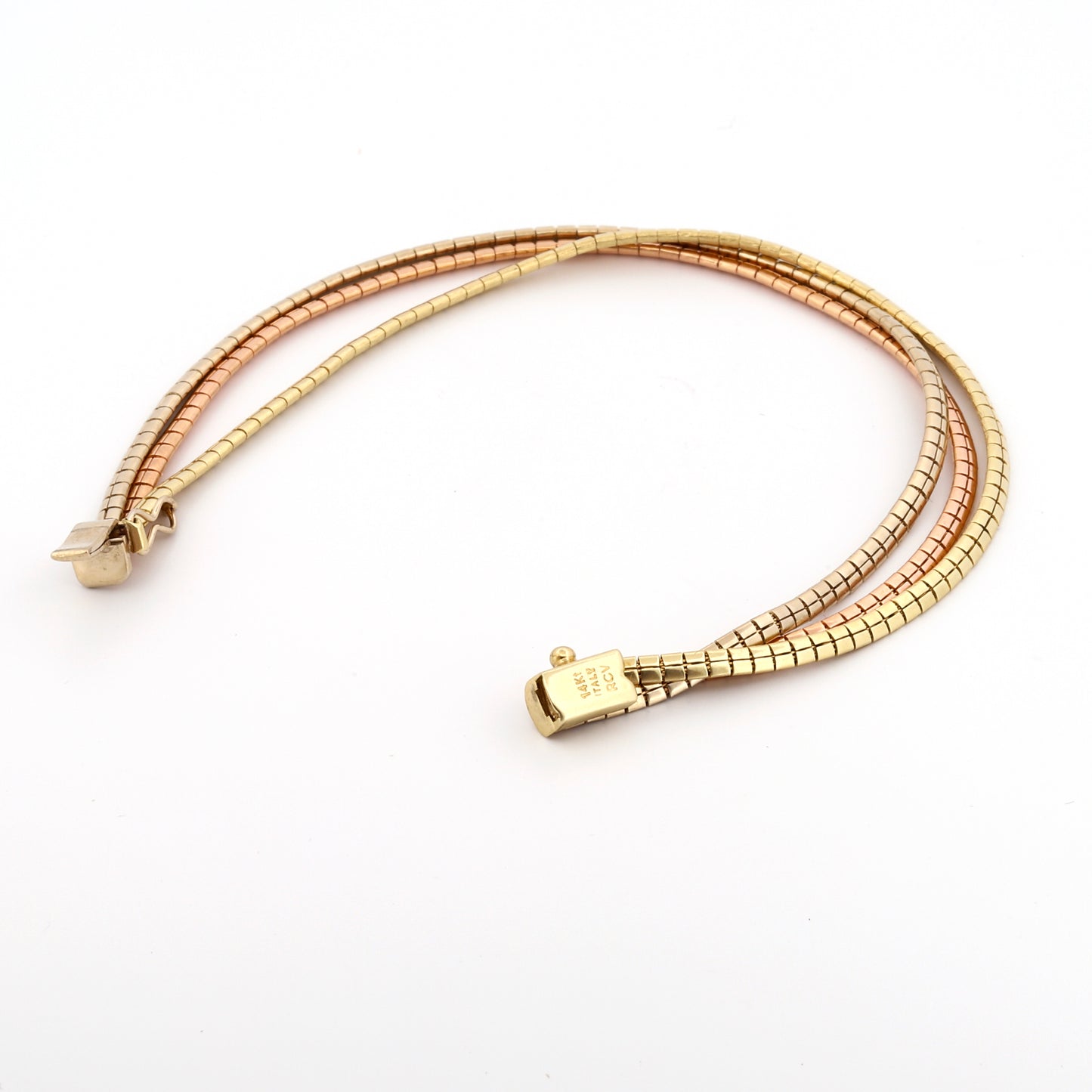 Pulsera vintage de textura de múltiples hilos de oro tricolor de 14k