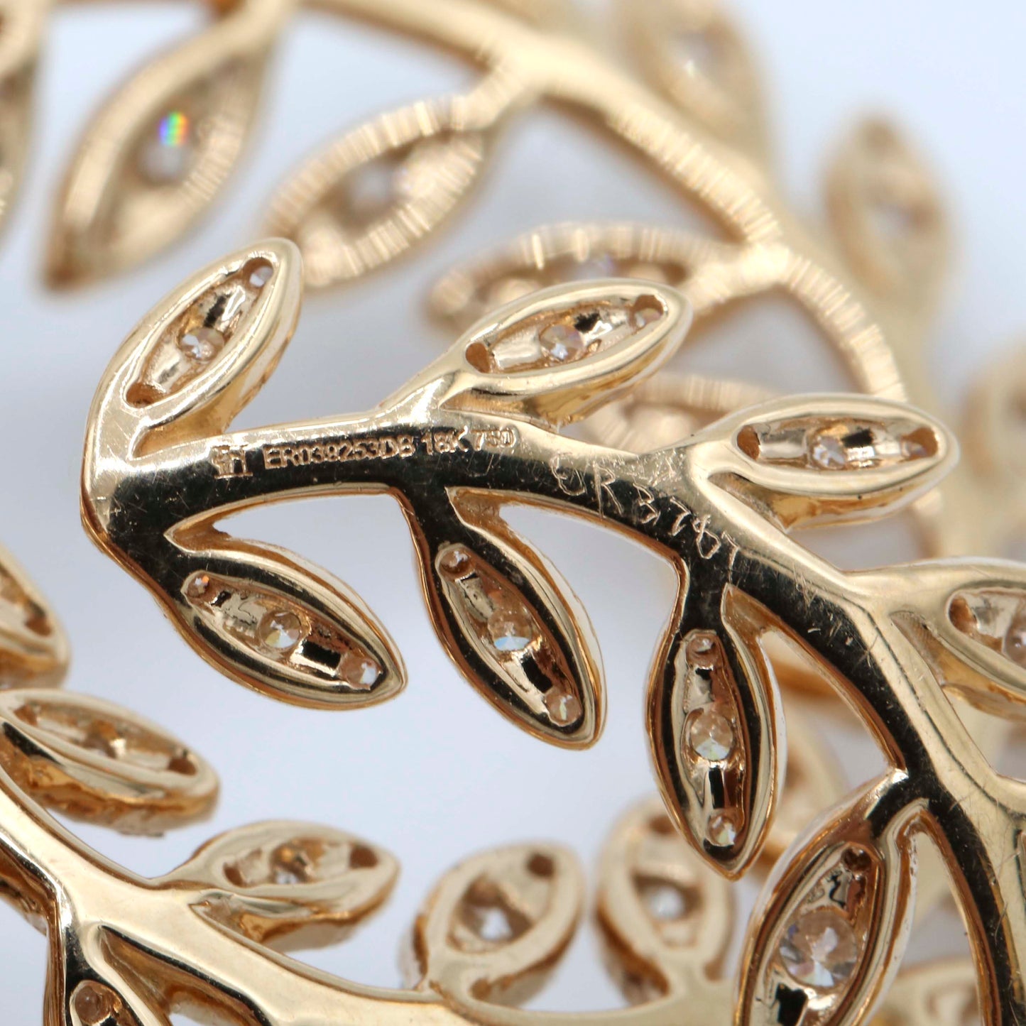 Designer Signed Laurel Wreath Diamond Leaf Earrings in 18k Rose Gold