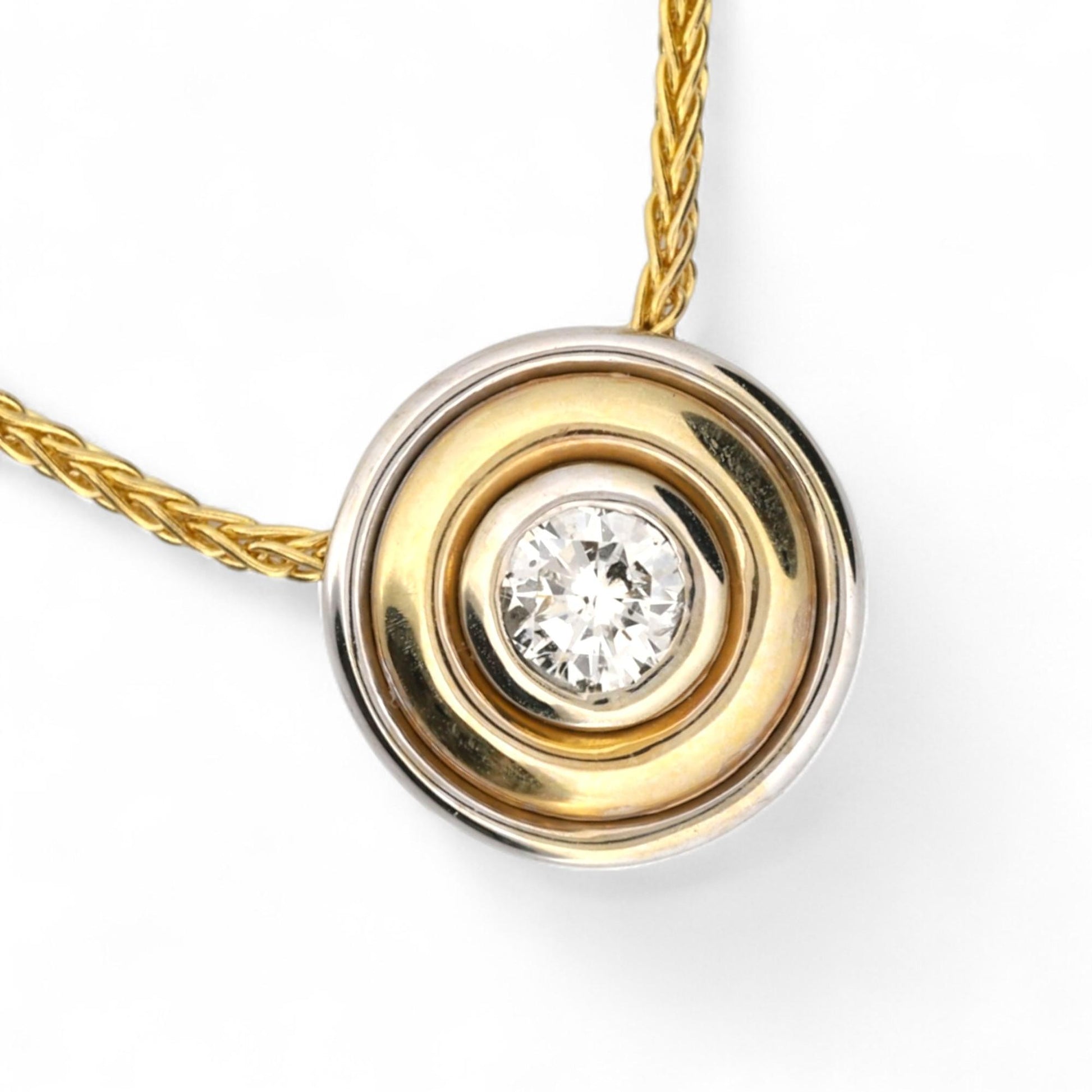 Italian Two-Tone 14K Gold Bezel Diamond Pendant Necklace 16 in