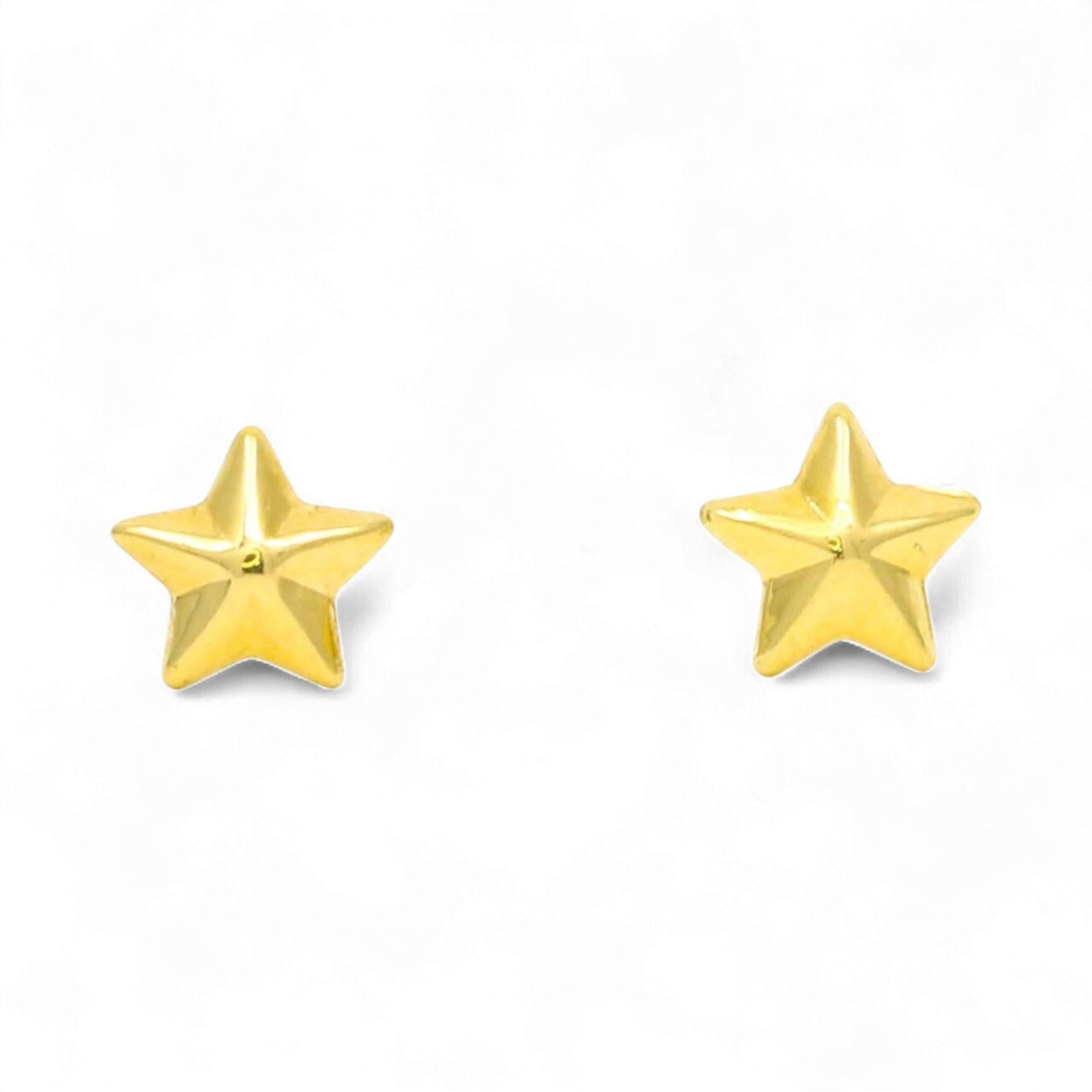 18K Yellow Gold Mini Puffed Star Screw-Back Earrings