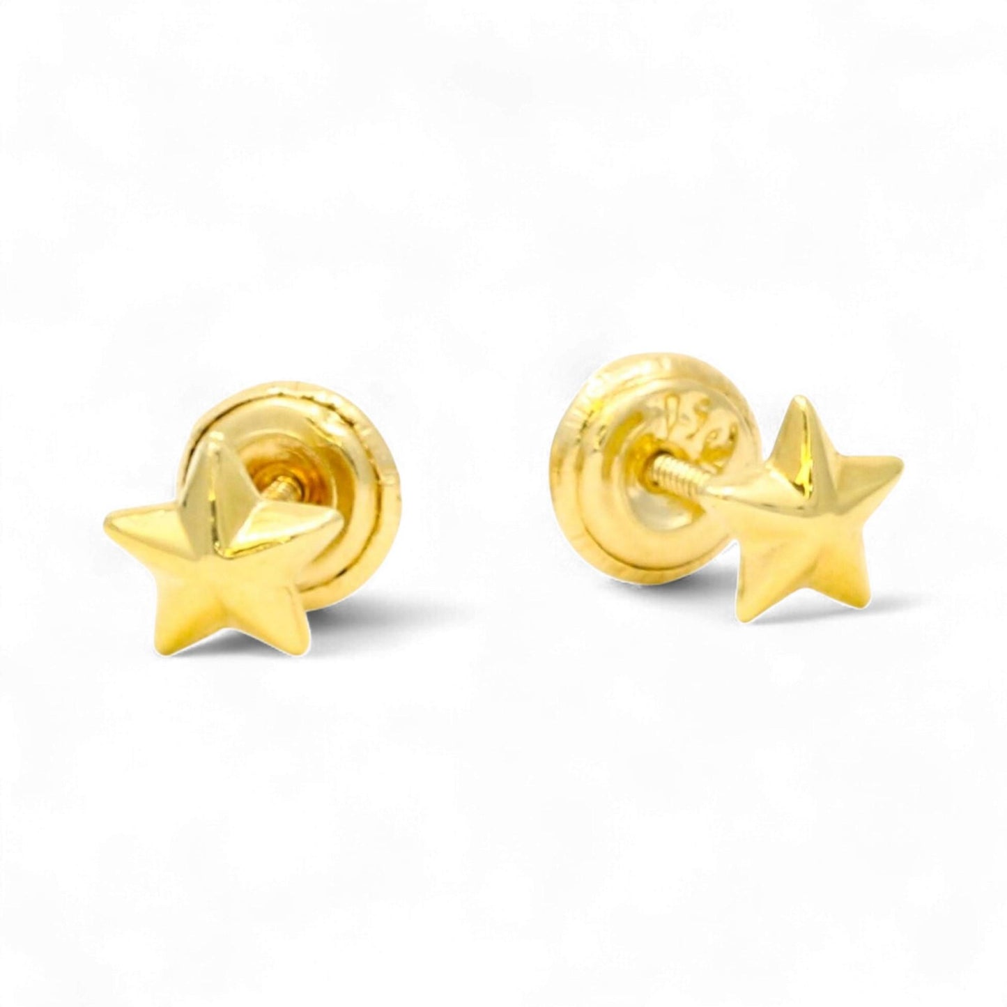 18K Yellow Gold Mini Puffed Star Screw-Back Earrings