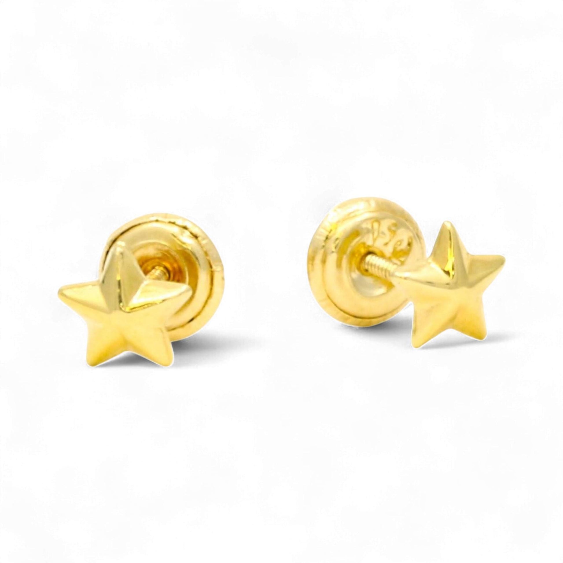 18K Yellow Gold Mini Puffed Star Screw-Back Earrings