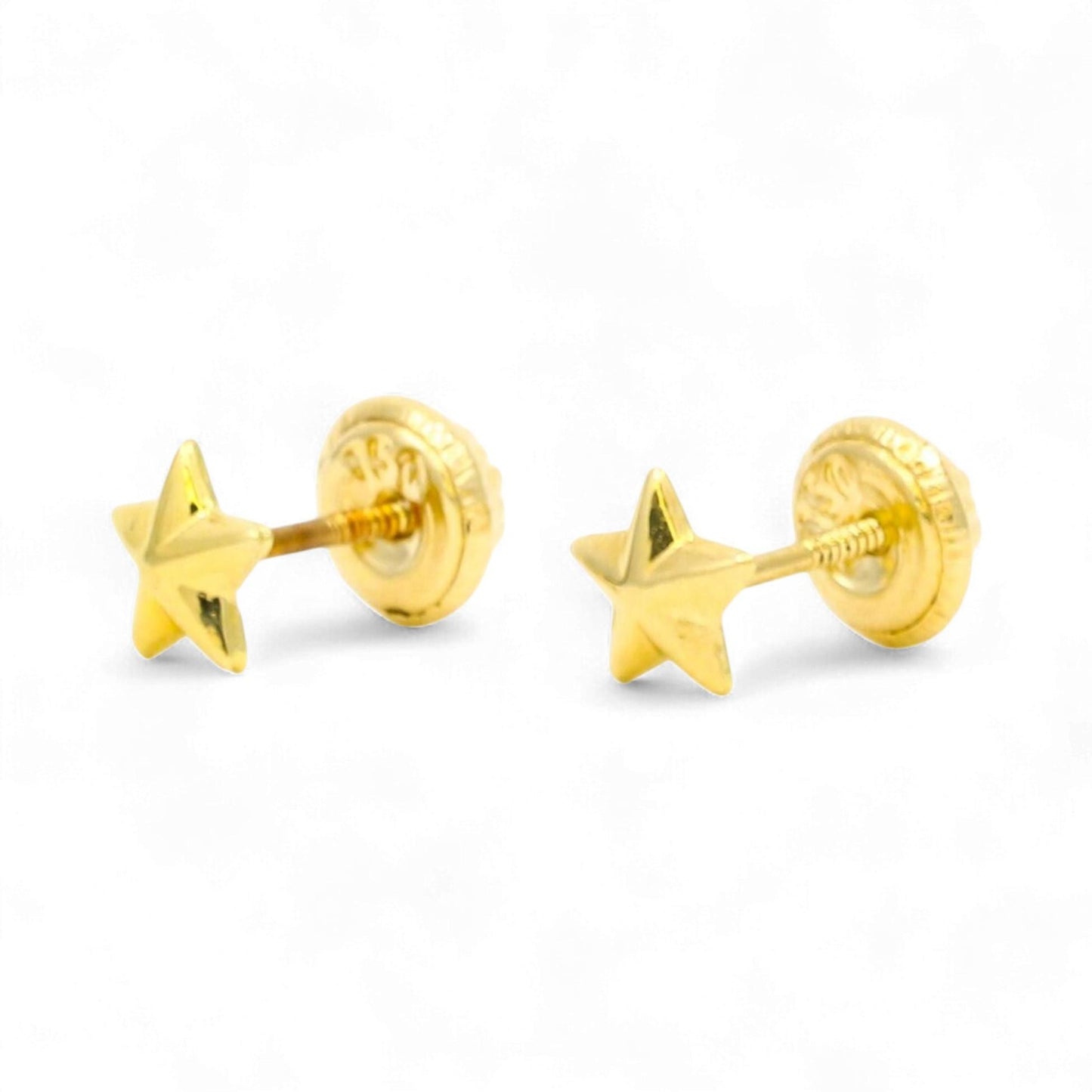 18K Yellow Gold Mini Puffed Star Screw-Back Earrings