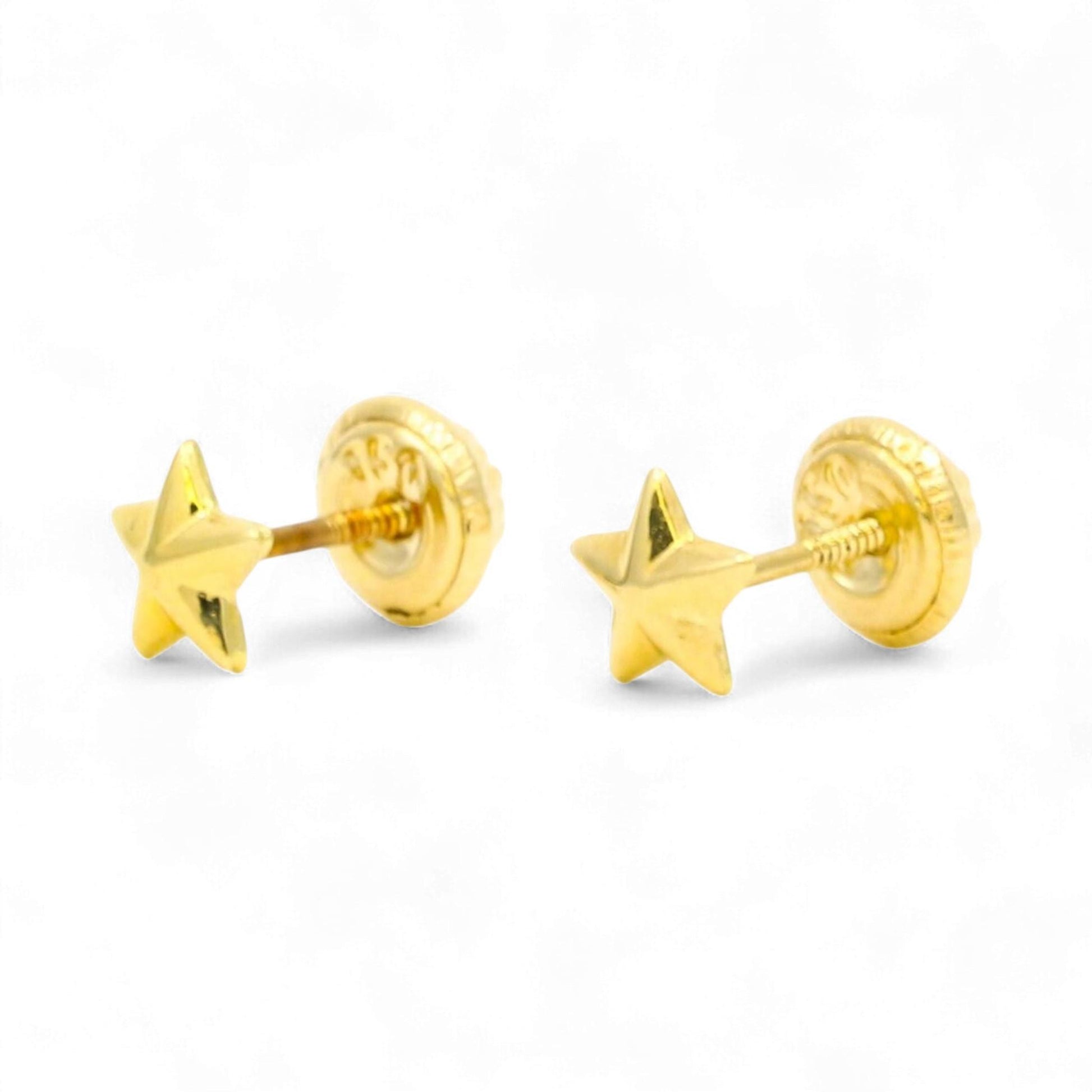 18K Yellow Gold Mini Puffed Star Screw-Back Earrings
