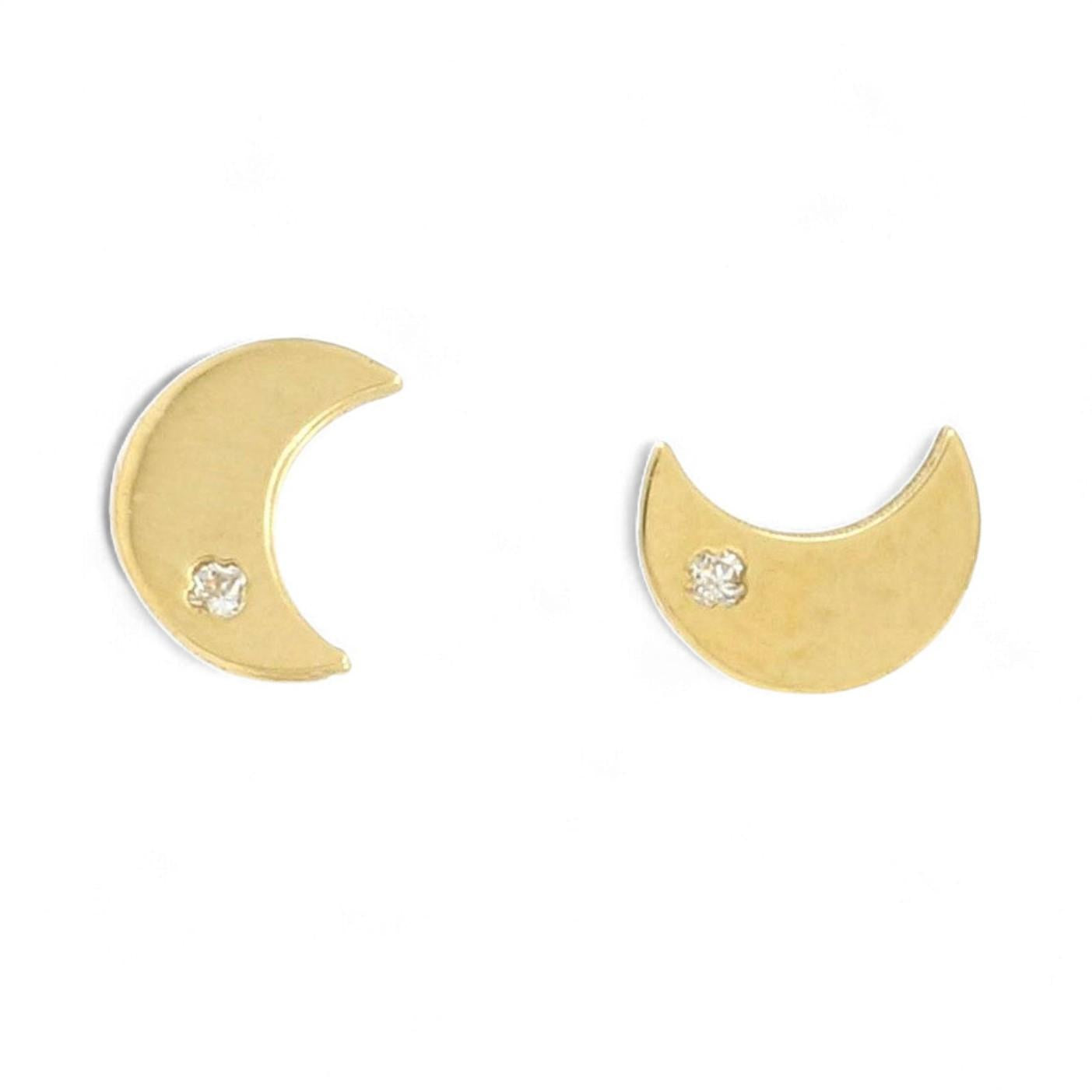 18K Solid Yellow Gold Half-Moon Gemstone Screw-Back Baby Earrings 5mm