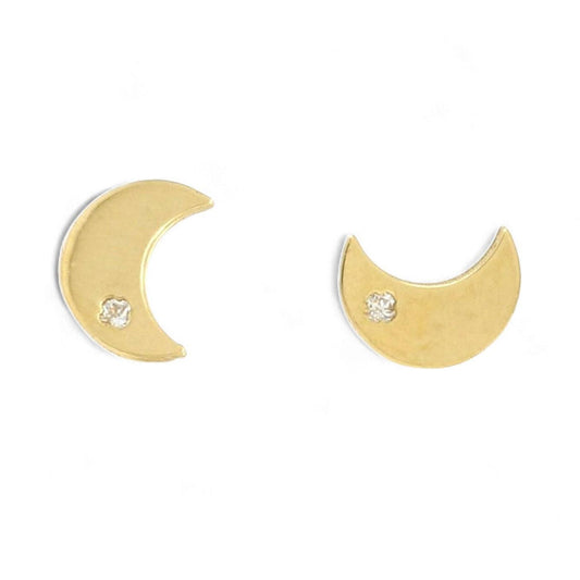 18K Solid Yellow Gold Half-Moon Gemstone Screw-Back Baby Earrings 5mm