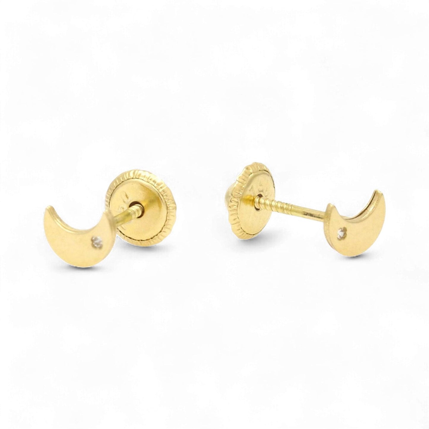 18K Solid Yellow Gold Half-Moon Gemstone Screw-Back Baby Earrings 5mm
