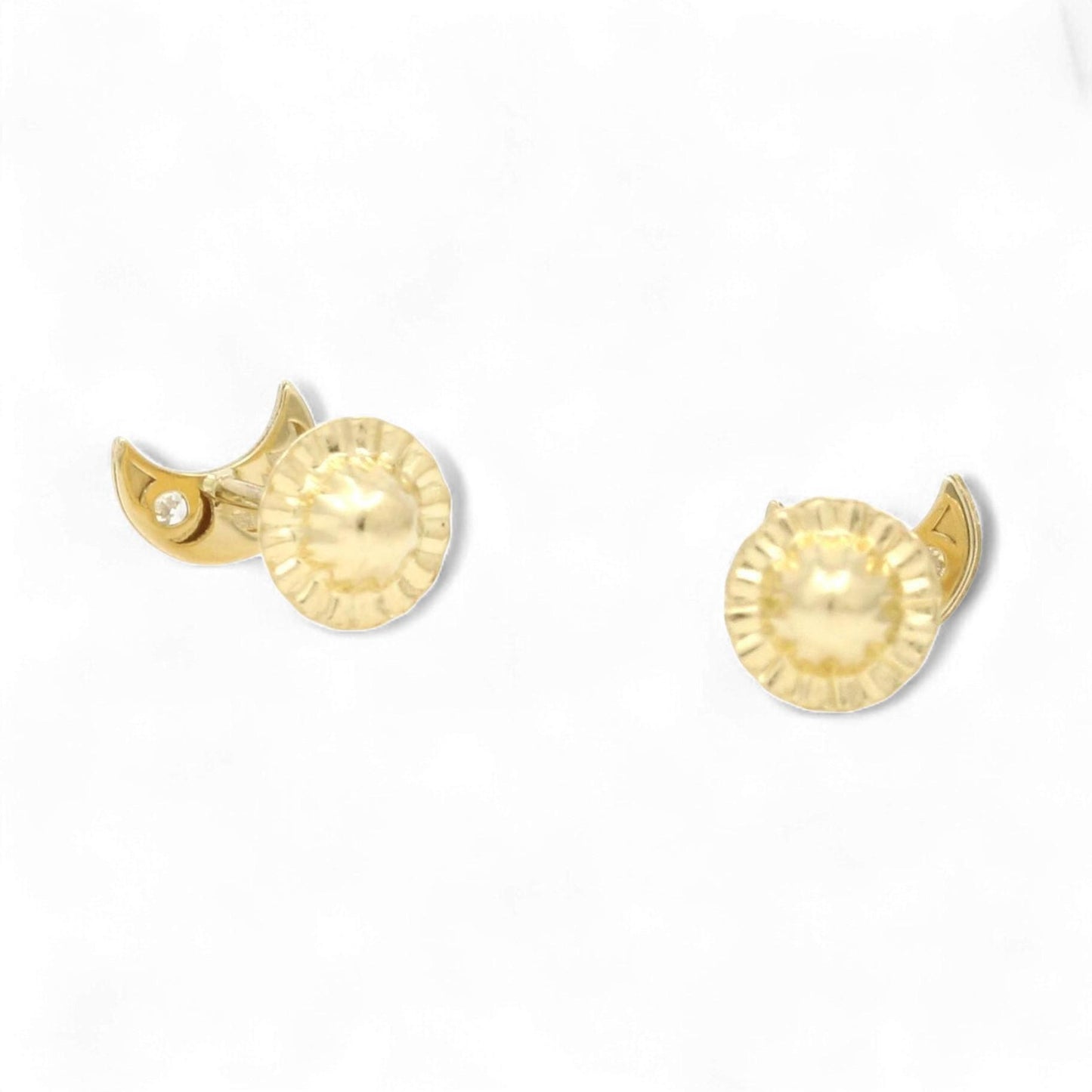 18K Solid Yellow Gold Half-Moon Gemstone Screw-Back Baby Earrings 5mm