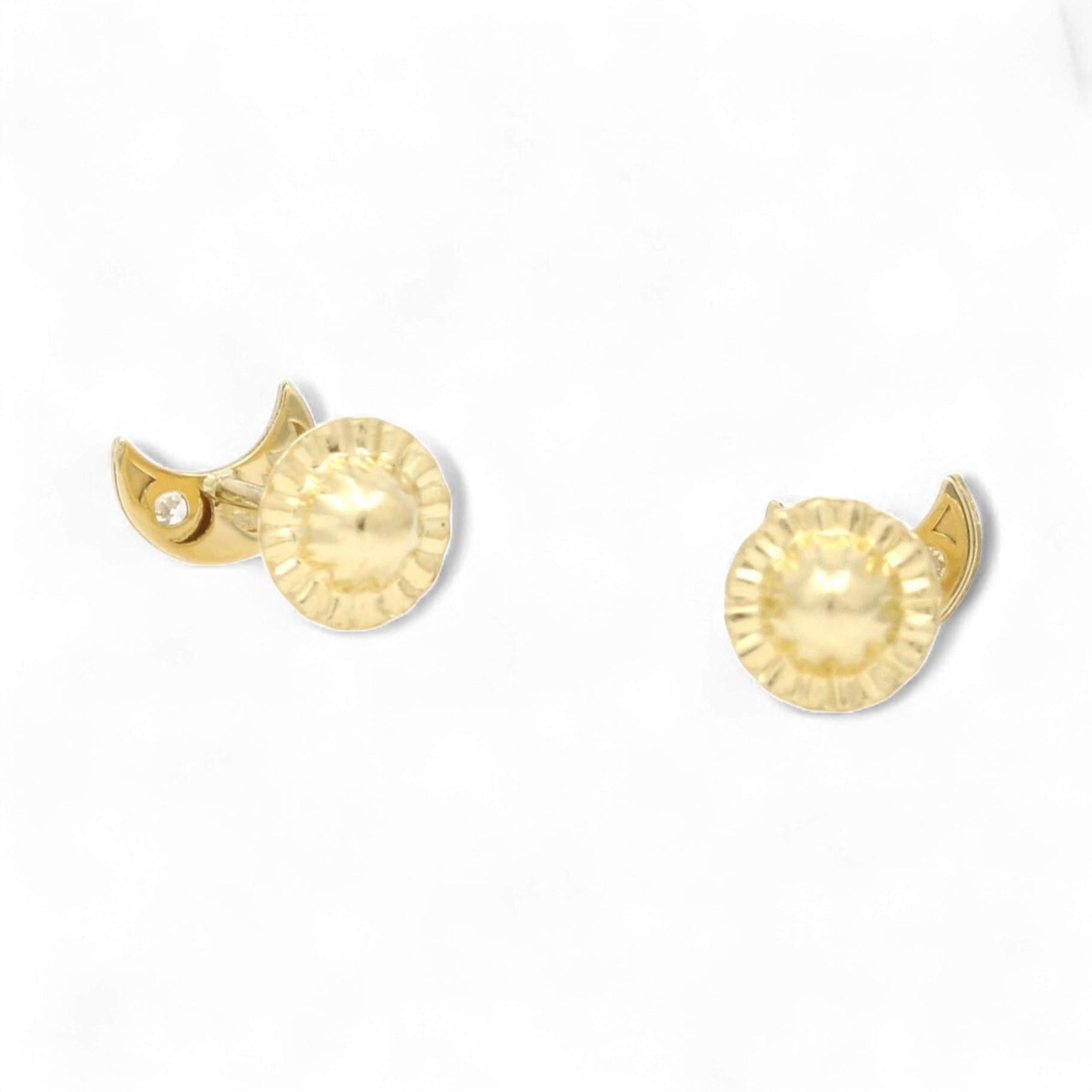 18K Solid Yellow Gold Half-Moon Gemstone Screw-Back Baby Earrings 5mm