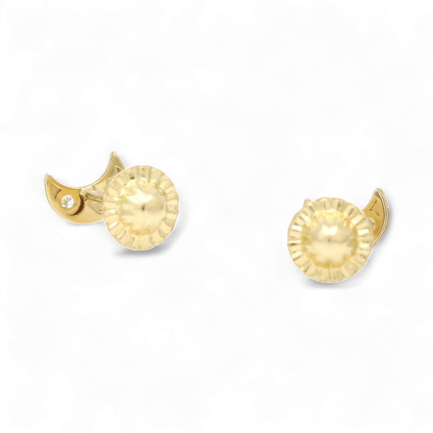 18K Solid Yellow Gold Half-Moon Gemstone Screw-Back Baby Earrings 5mm