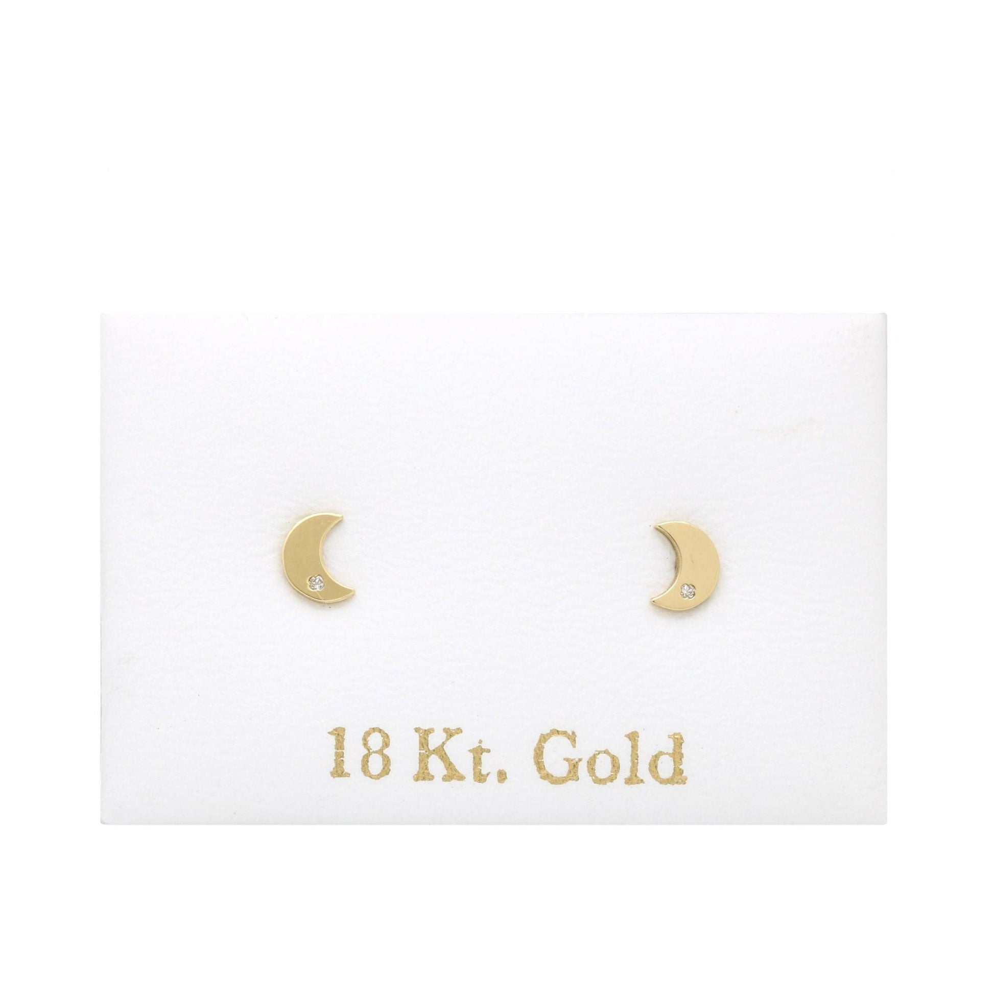 18K Solid Yellow Gold Half-Moon Gemstone Screw-Back Baby Earrings 5mm