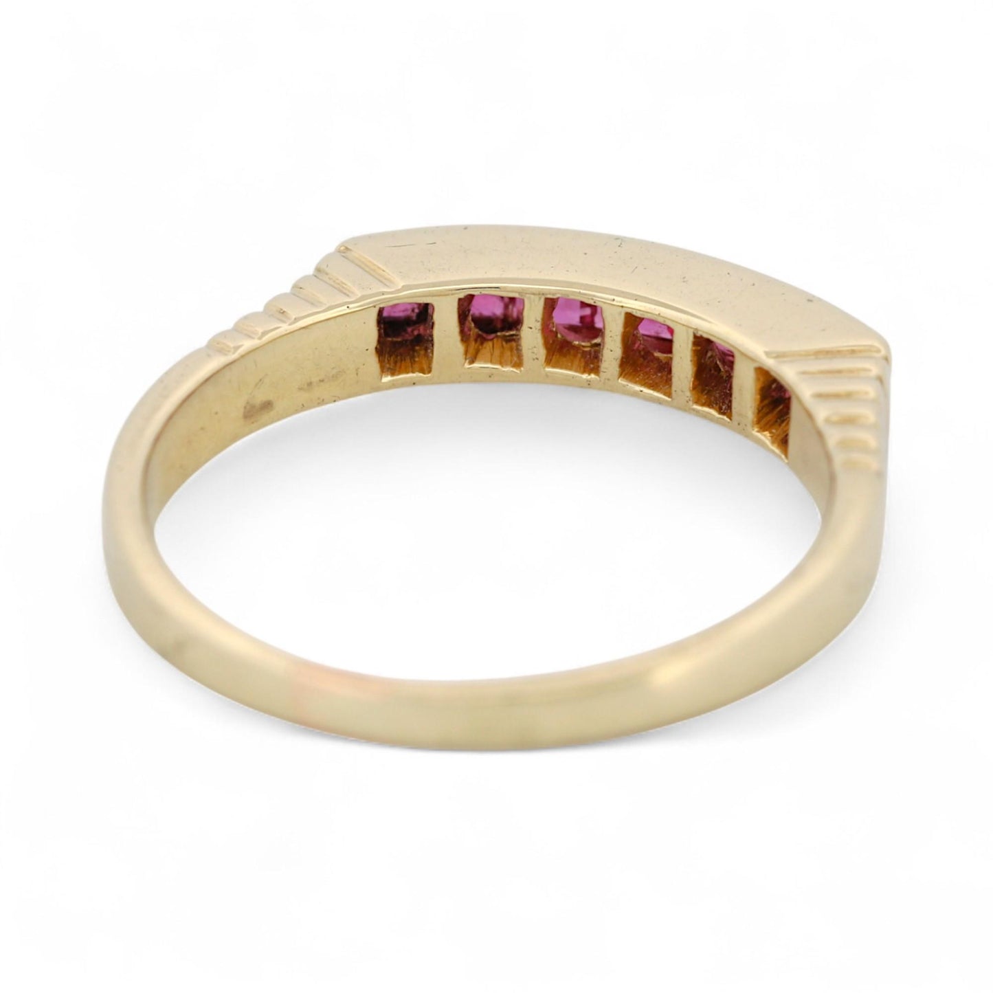 Retro 14K Yellow Gold Princess Ruby Channel Band Ring Size 6.25