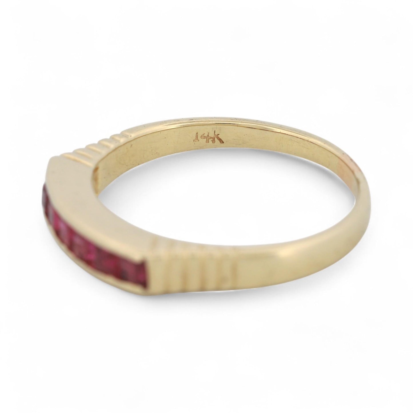 Retro 14K Yellow Gold Princess Ruby Channel Band Ring Size 6.25