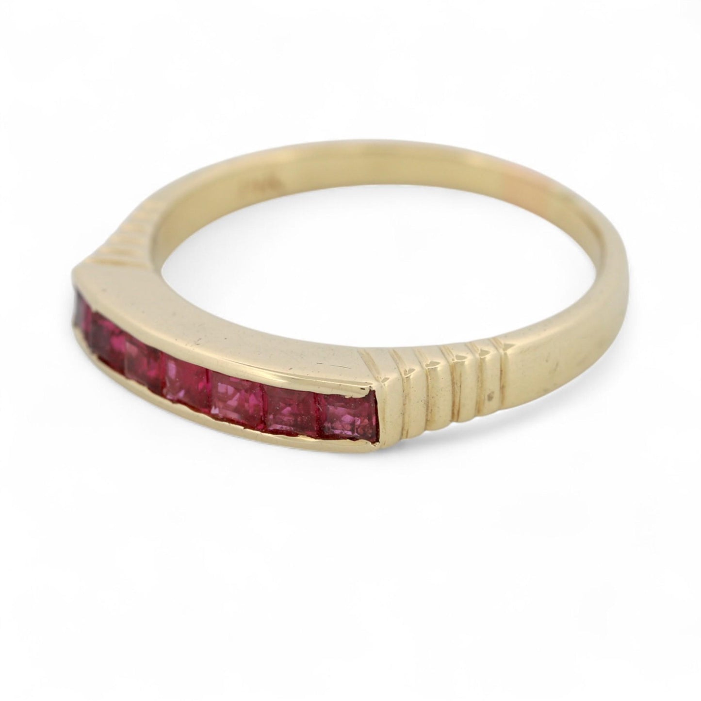 Retro 14K Yellow Gold Princess Ruby Channel Band Ring Size 6.25