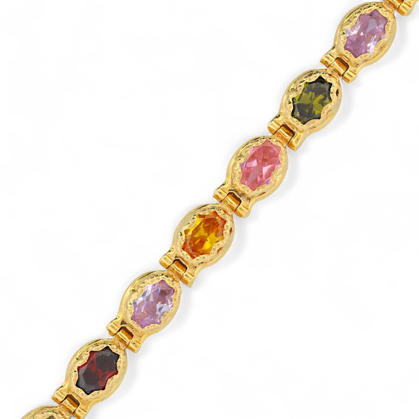 Vintage Italian 18K Yellow Gold Multi-Gemstone Link Bracelet Signed 7.5 in