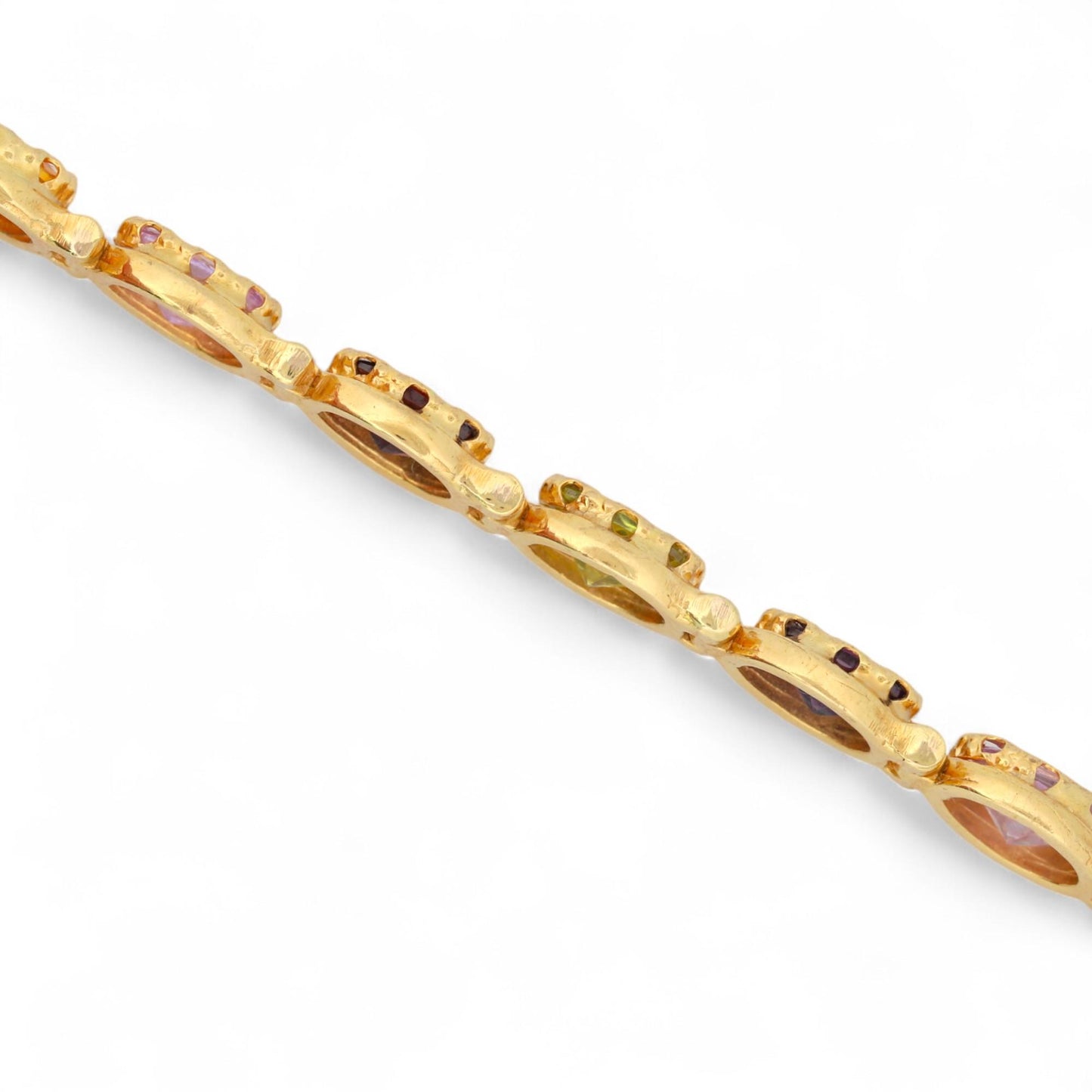 Vintage Italian 18K Yellow Gold Multi-Gemstone Link Bracelet Signed 7.5 in