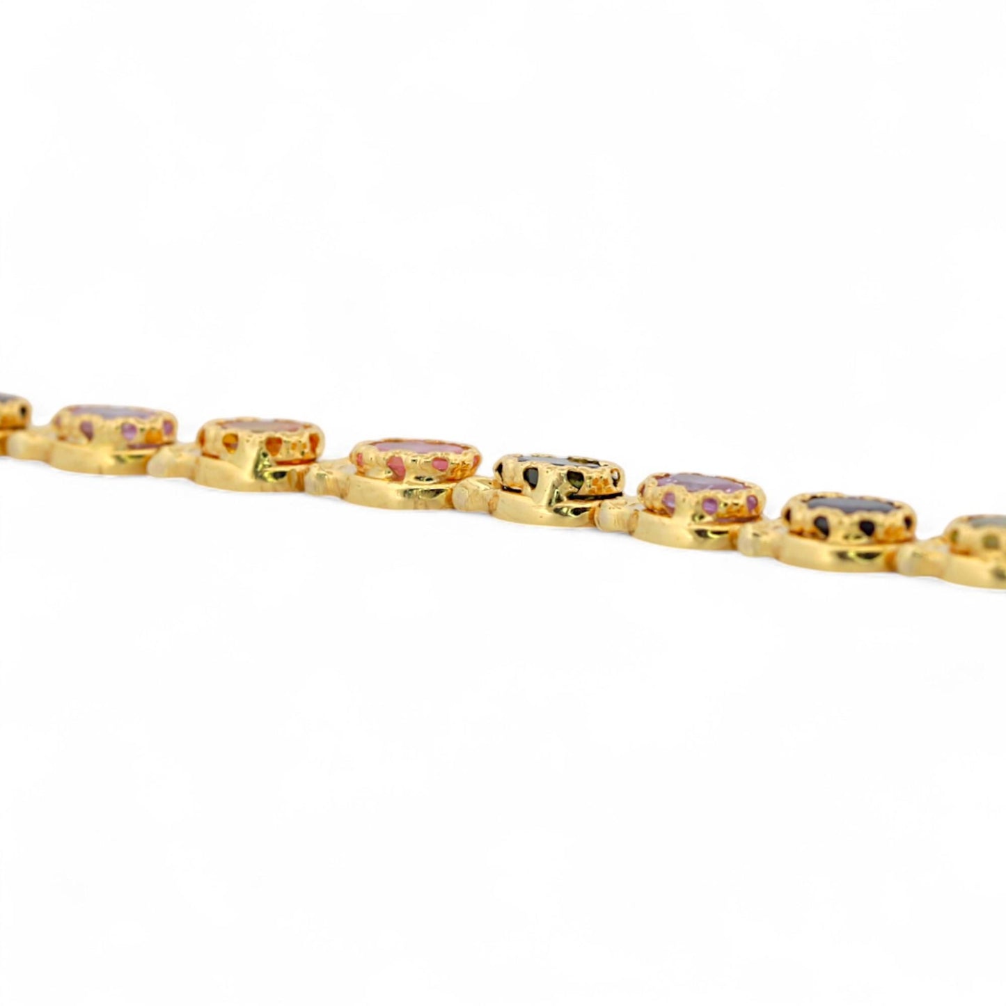 Vintage Italian 18K Yellow Gold Multi-Gemstone Link Bracelet Signed 7.5 in