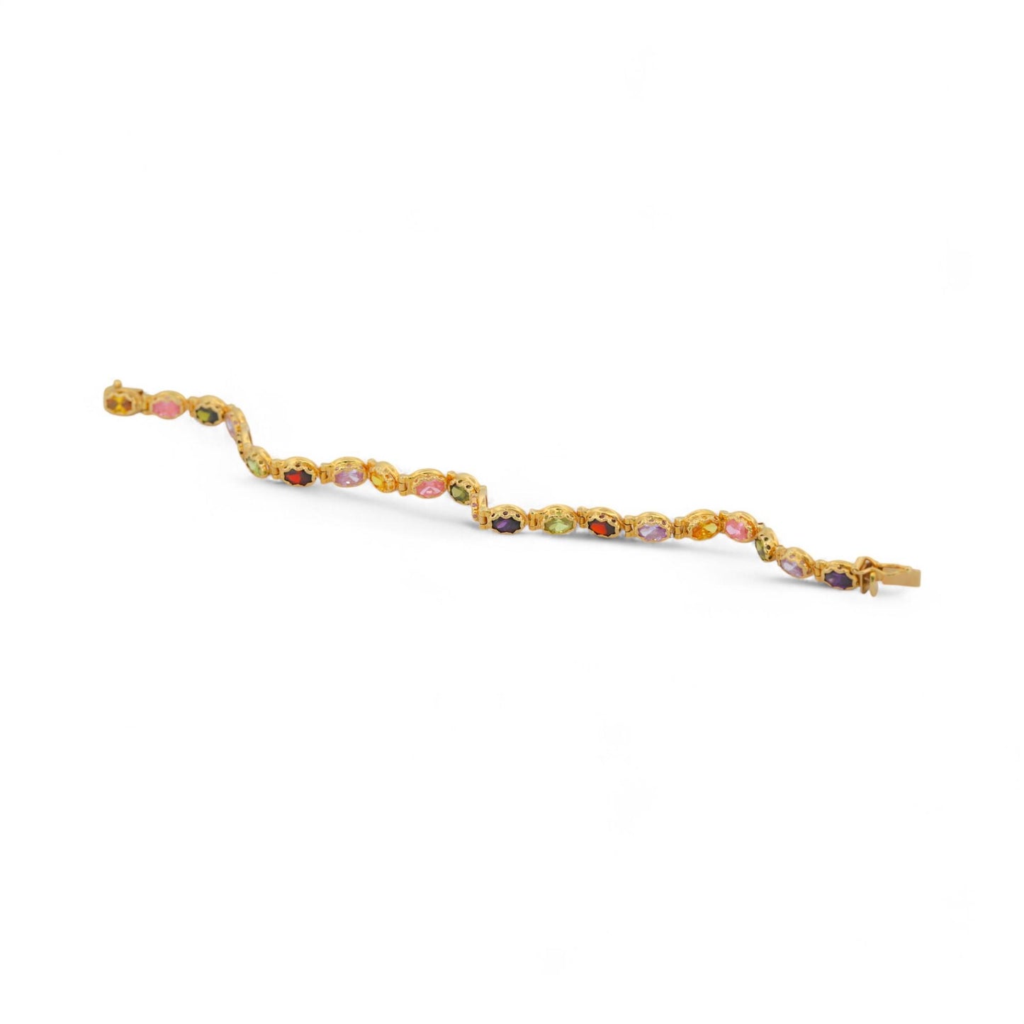 Vintage Italian 18K Yellow Gold Multi-Gemstone Link Bracelet Signed 7.5 in