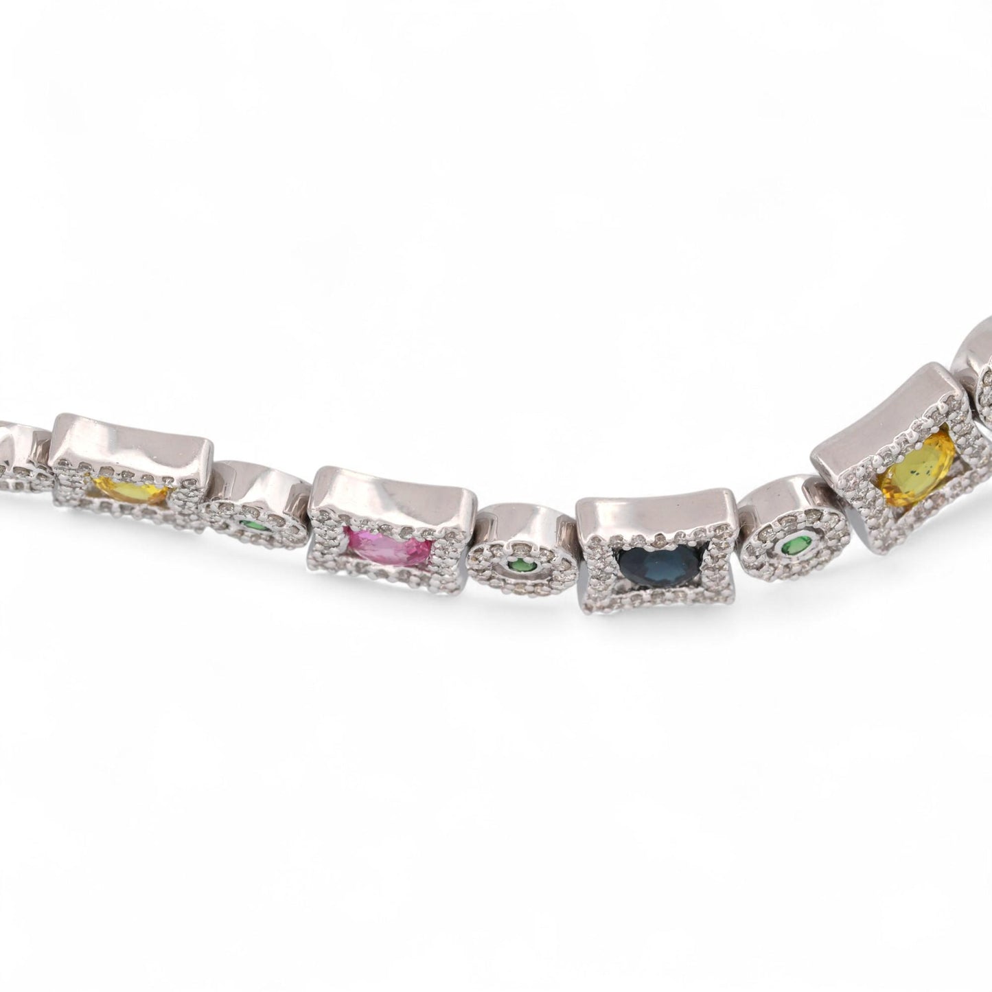14K White Gold Multi-Color Sapphire & Diamond Bracelet 7 in