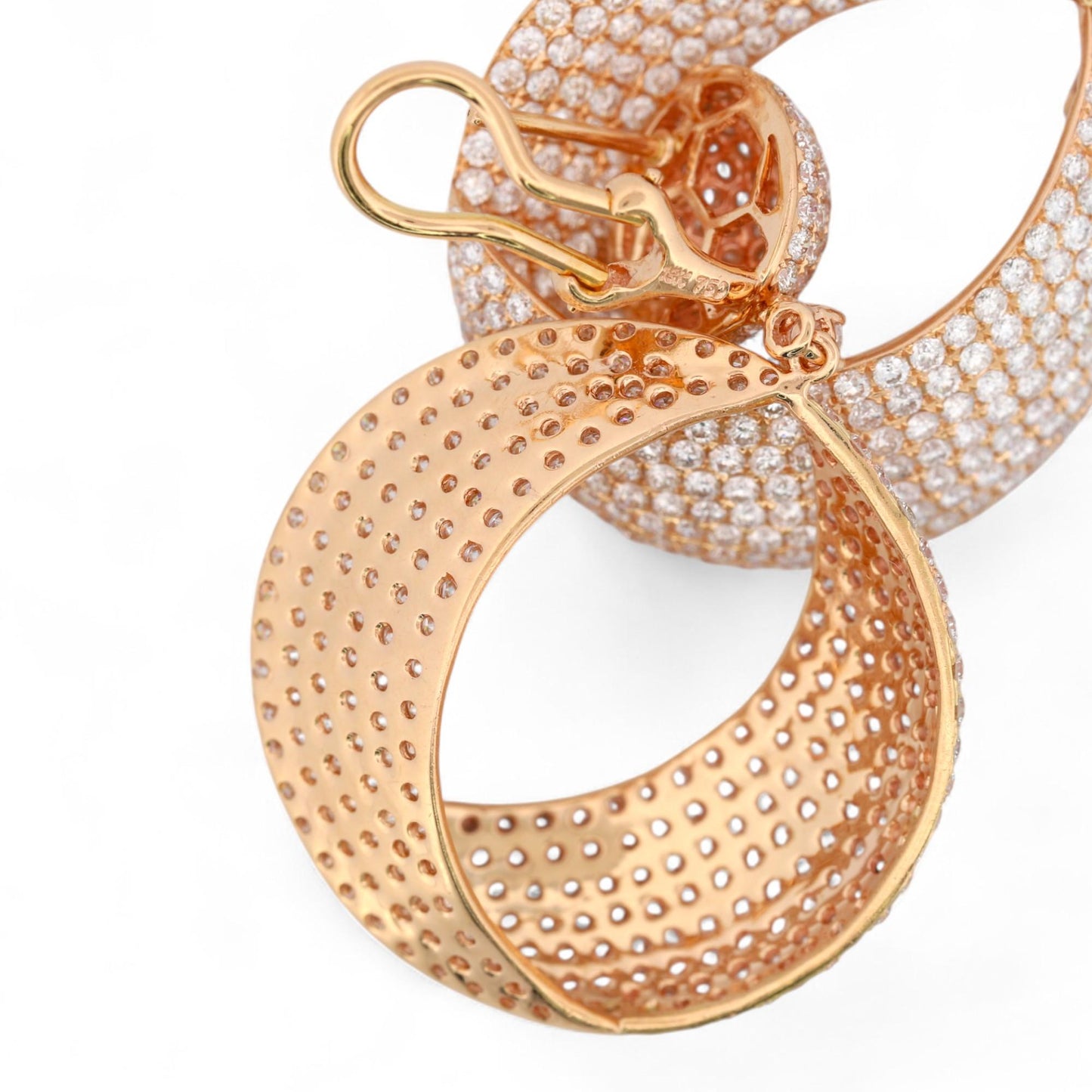 18K Rose Gold Diamond Pave Drop Earrings 6.50ct Statement Omega Backs