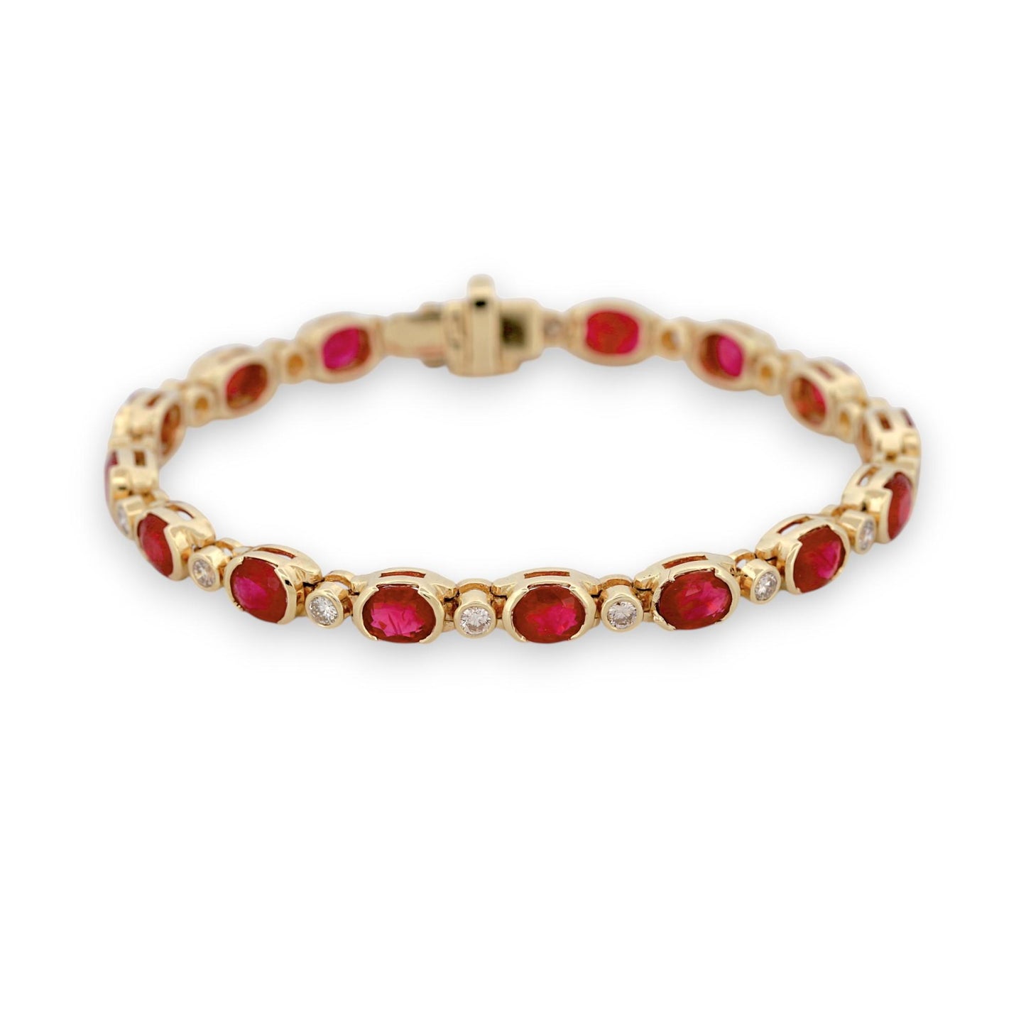 Vintage 14K Yellow Gold Natural Ruby & Diamond Inline Bracelet 8.80ct