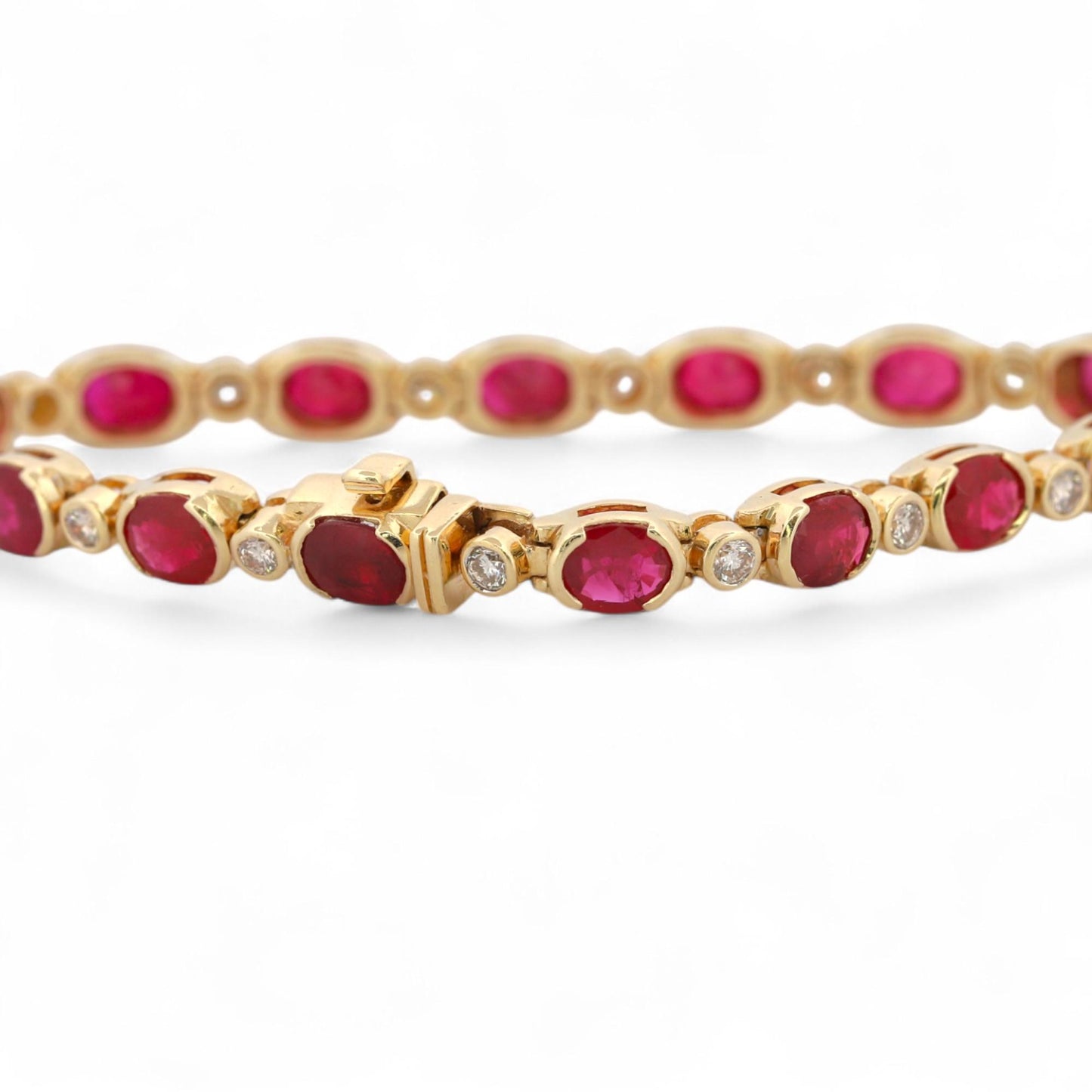 Vintage 14K Yellow Gold Natural Ruby & Diamond Inline Bracelet 8.80ct