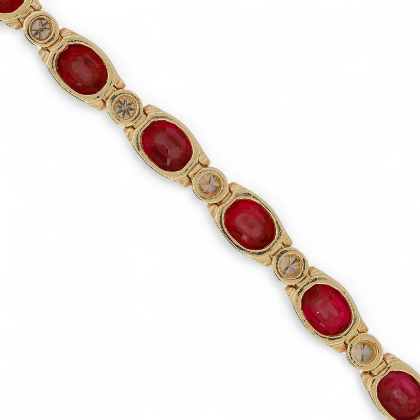 Vintage 14K Yellow Gold Natural Ruby & Diamond Inline Bracelet 8.80ct