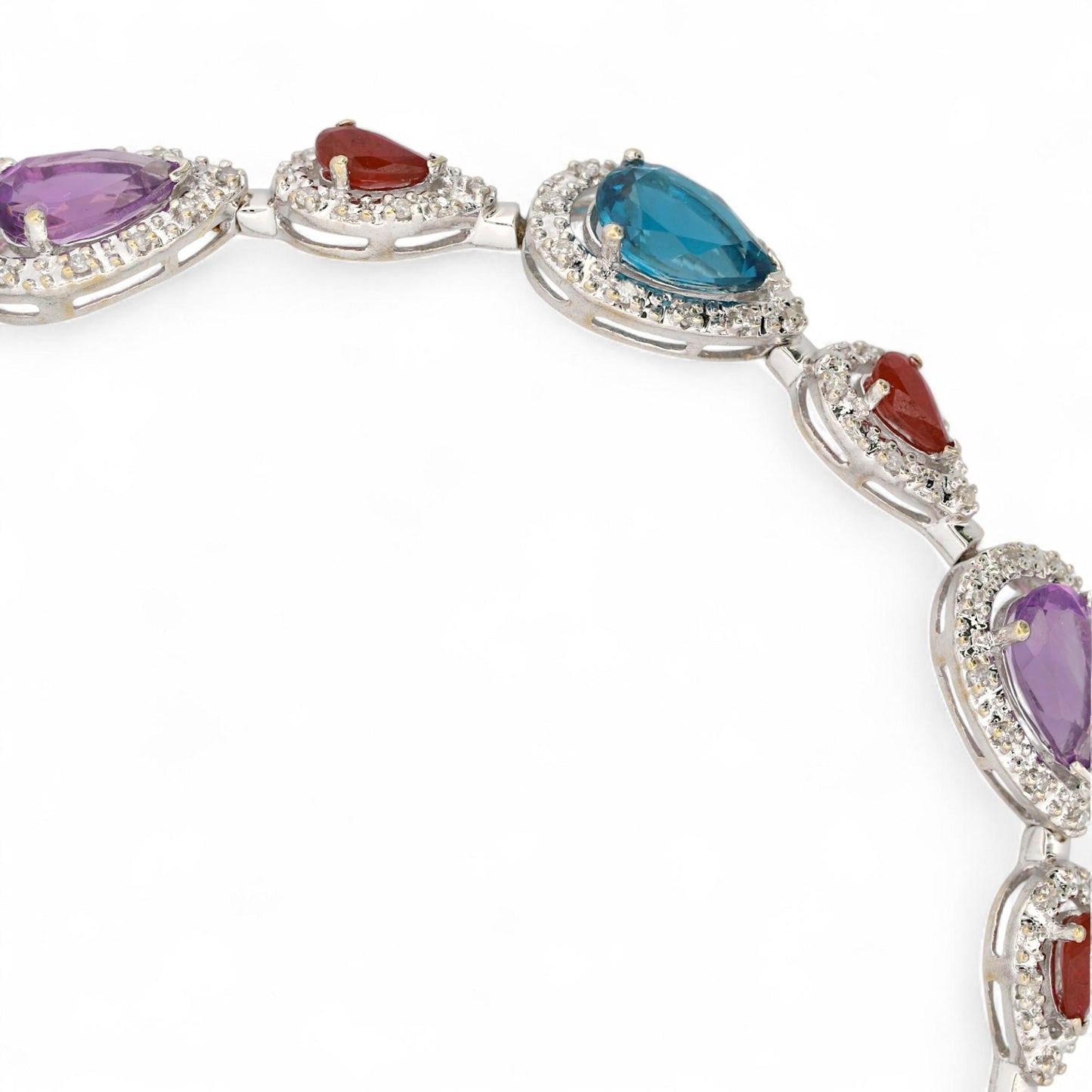 18K White Gold Ruby Blue Topaz Amethyst Diamond Gemstone Bracelet