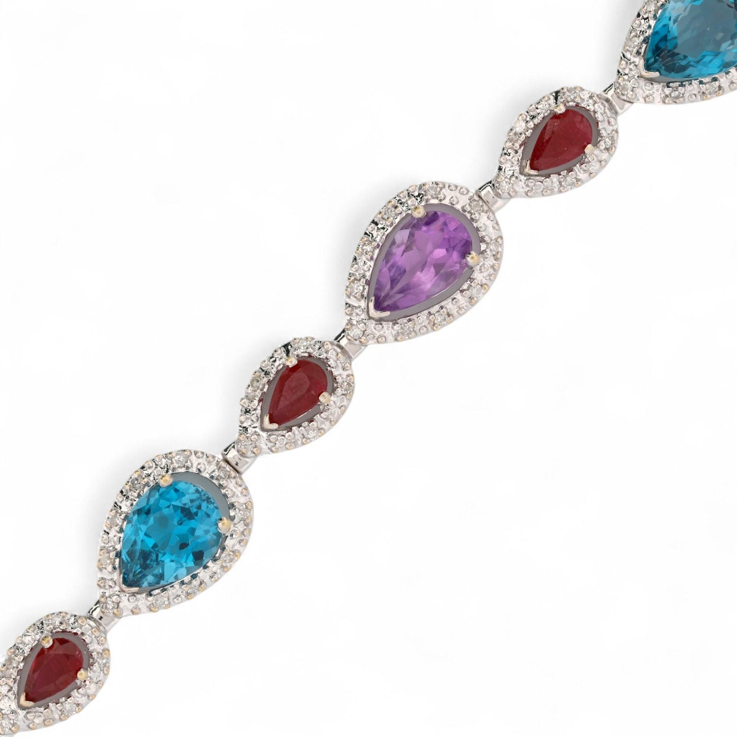 18K White Gold Ruby Blue Topaz Amethyst Diamond Gemstone Bracelet