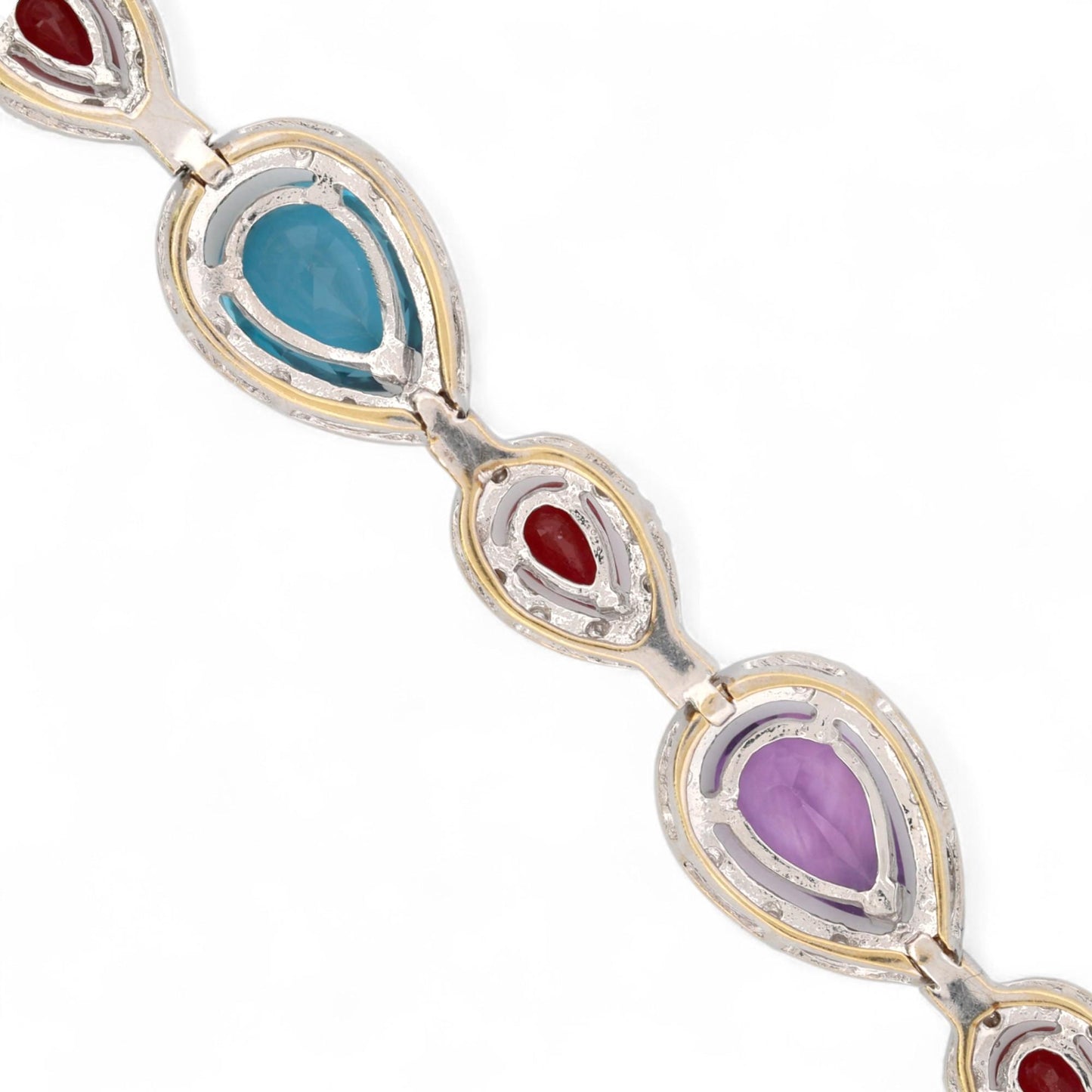 18K White Gold Ruby Blue Topaz Amethyst Diamond Gemstone Bracelet