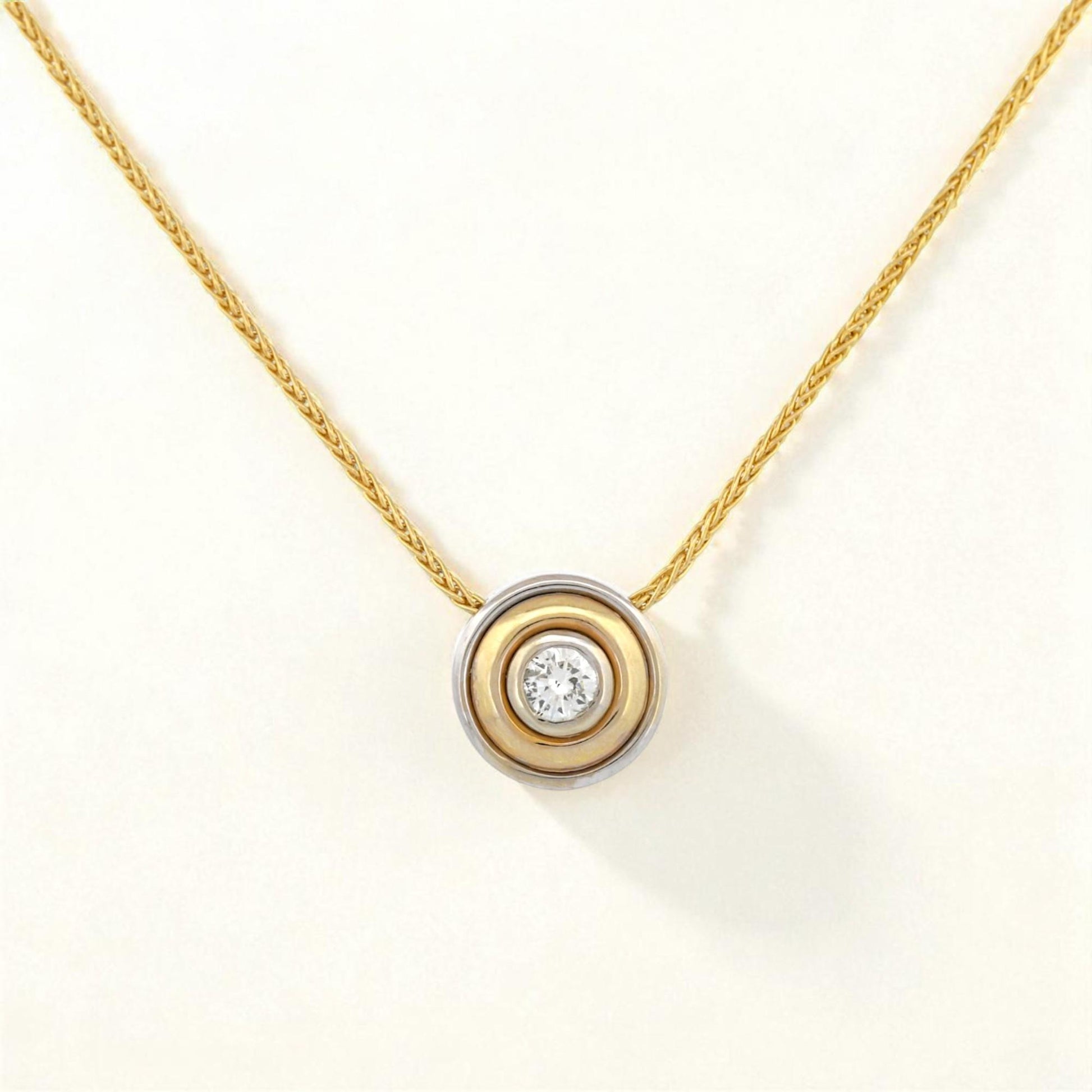 Italian Two-Tone 14K Gold Bezel Diamond Pendant Necklace 16 in