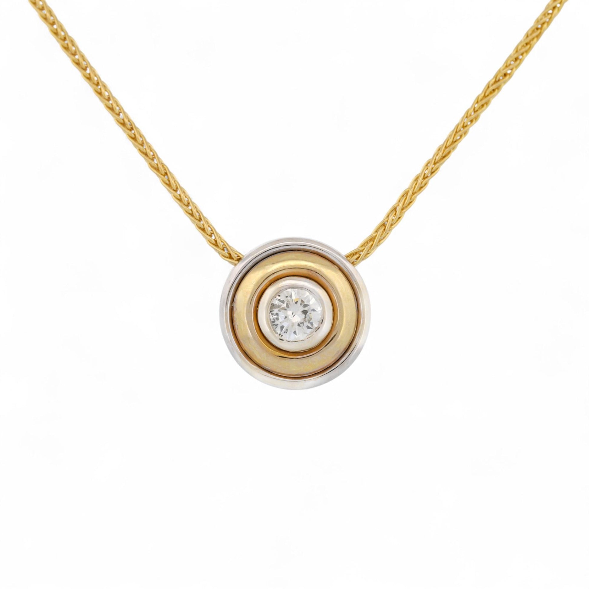 Italian Two-Tone 14K Gold Bezel Diamond Pendant Necklace 16 in