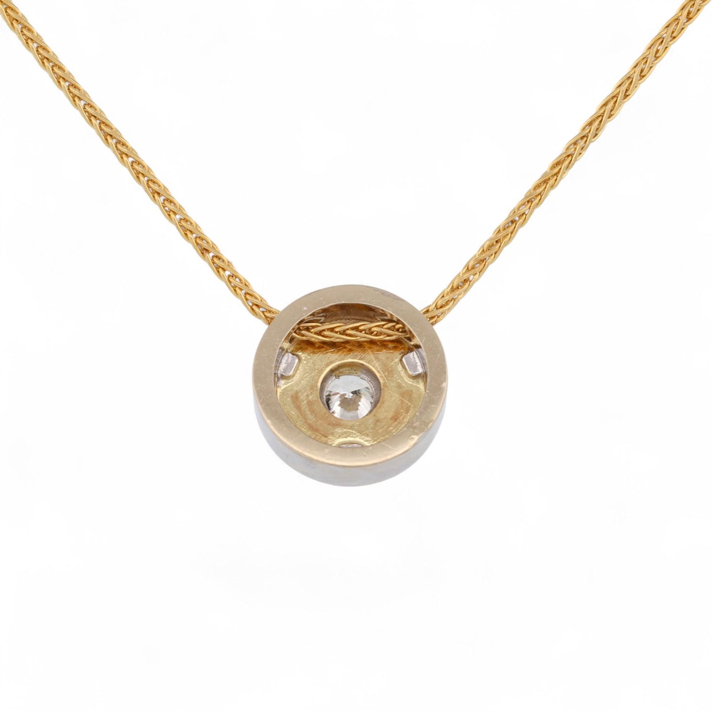 Italian Two-Tone 14K Gold Bezel Diamond Pendant Necklace 16 in