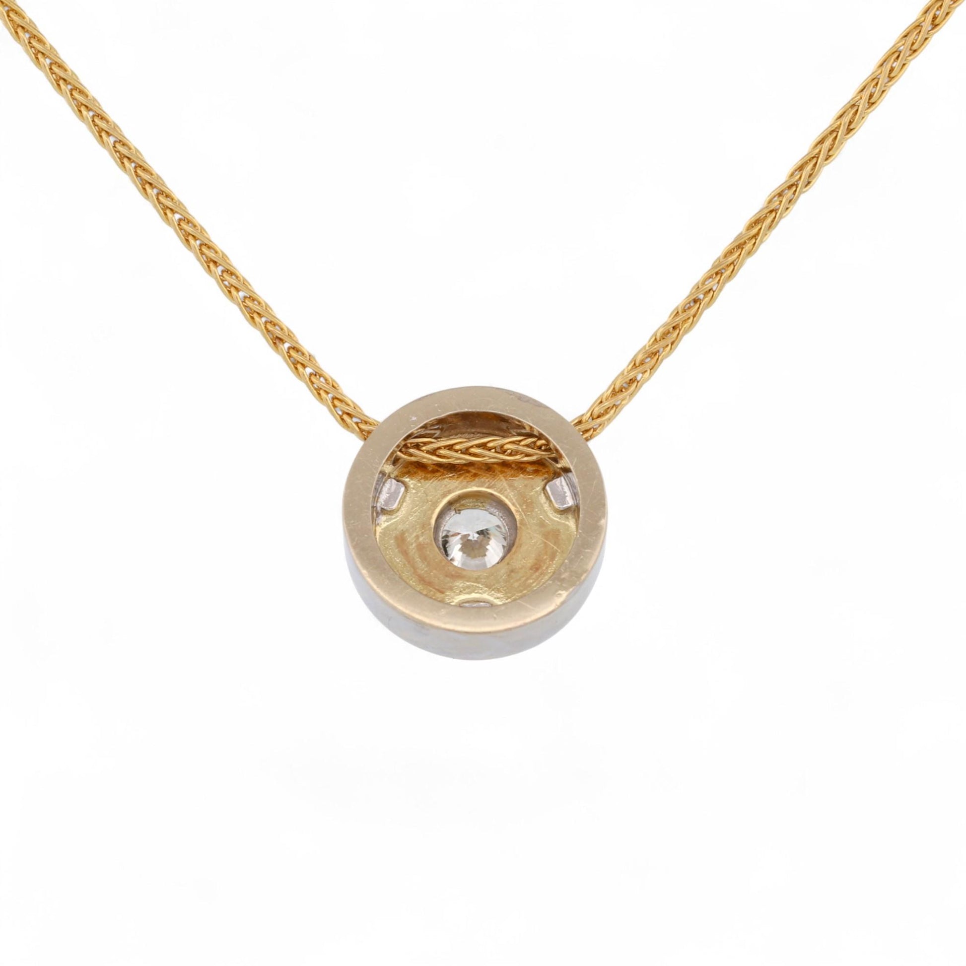 Italian Two-Tone 14K Gold Bezel Diamond Pendant Necklace 16 in