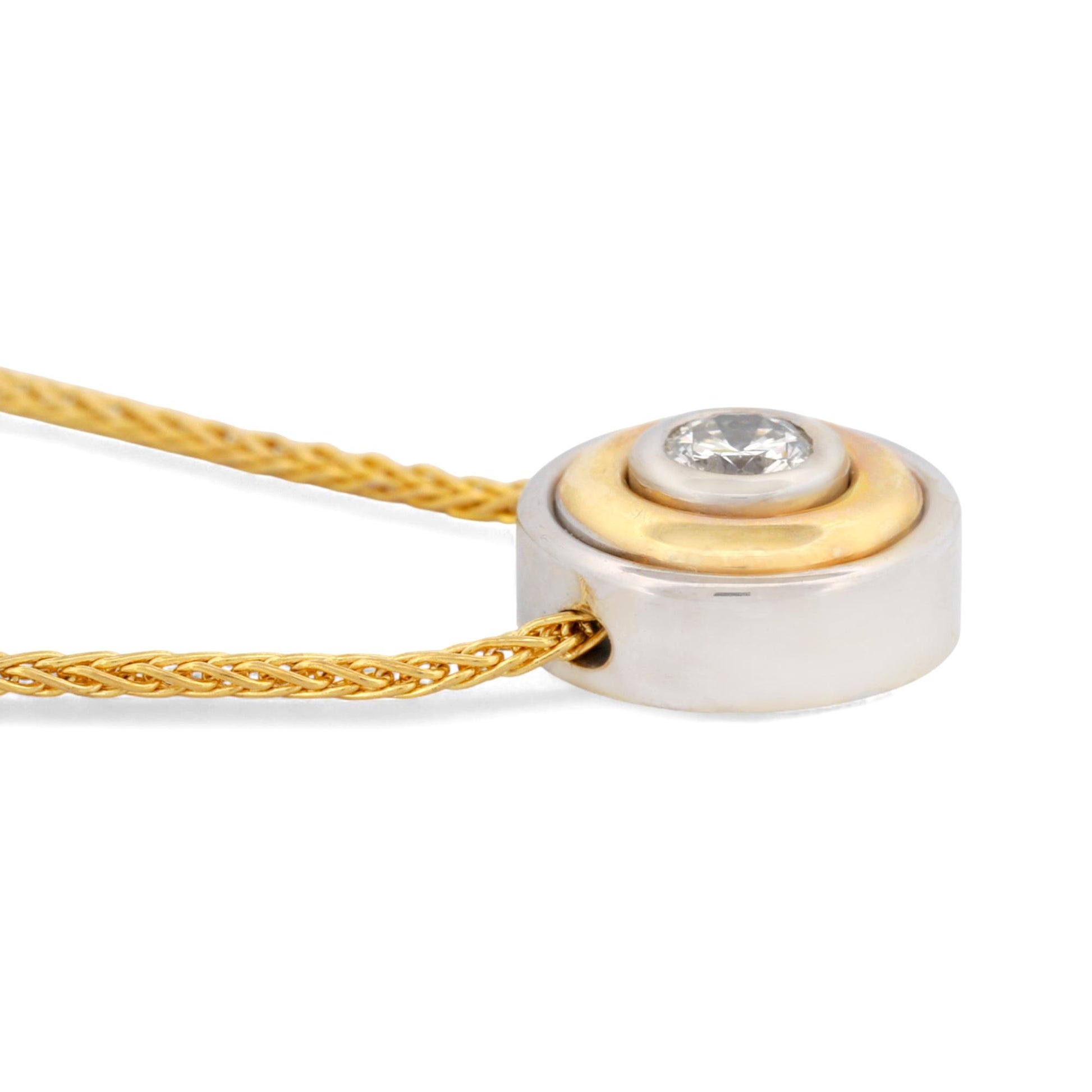 Italian Two-Tone 14K Gold Bezel Diamond Pendant Necklace 16 in