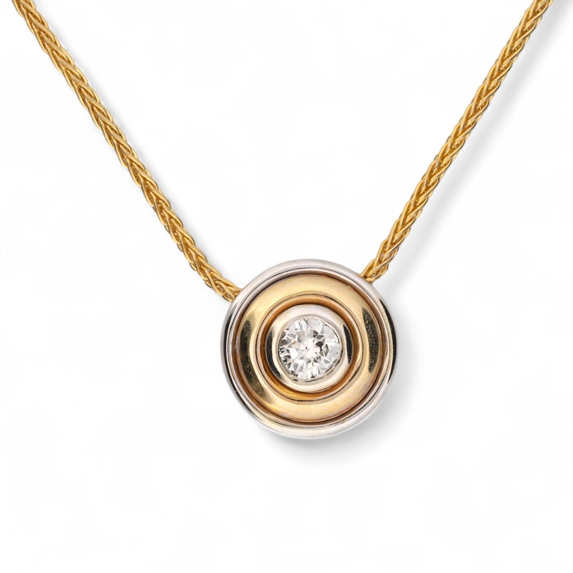 Italian Two-Tone 14K Gold Bezel Diamond Pendant Necklace 16 in