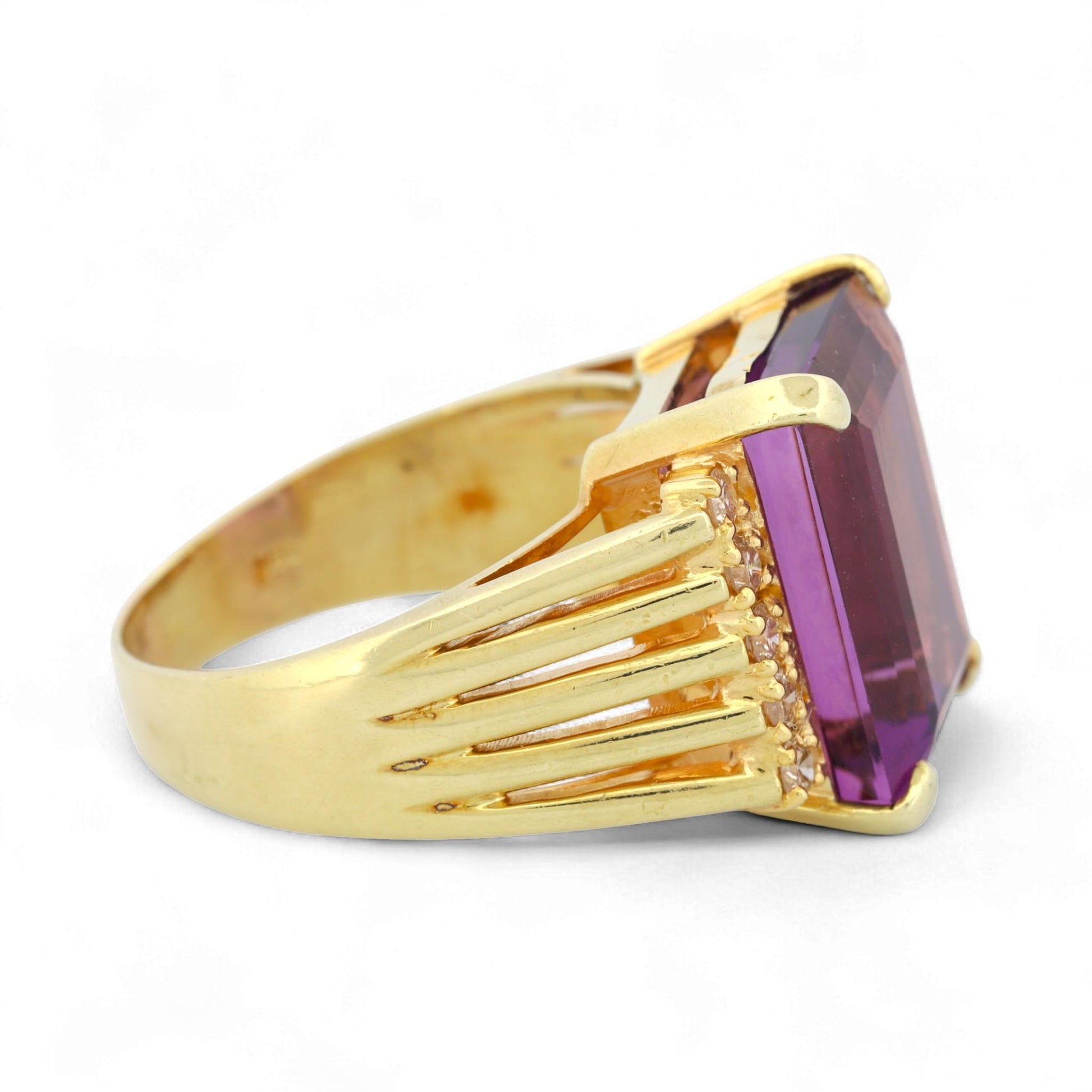 Vintage 14K Yellow Gold Amethyst & Diamond Statement Ring Size 9