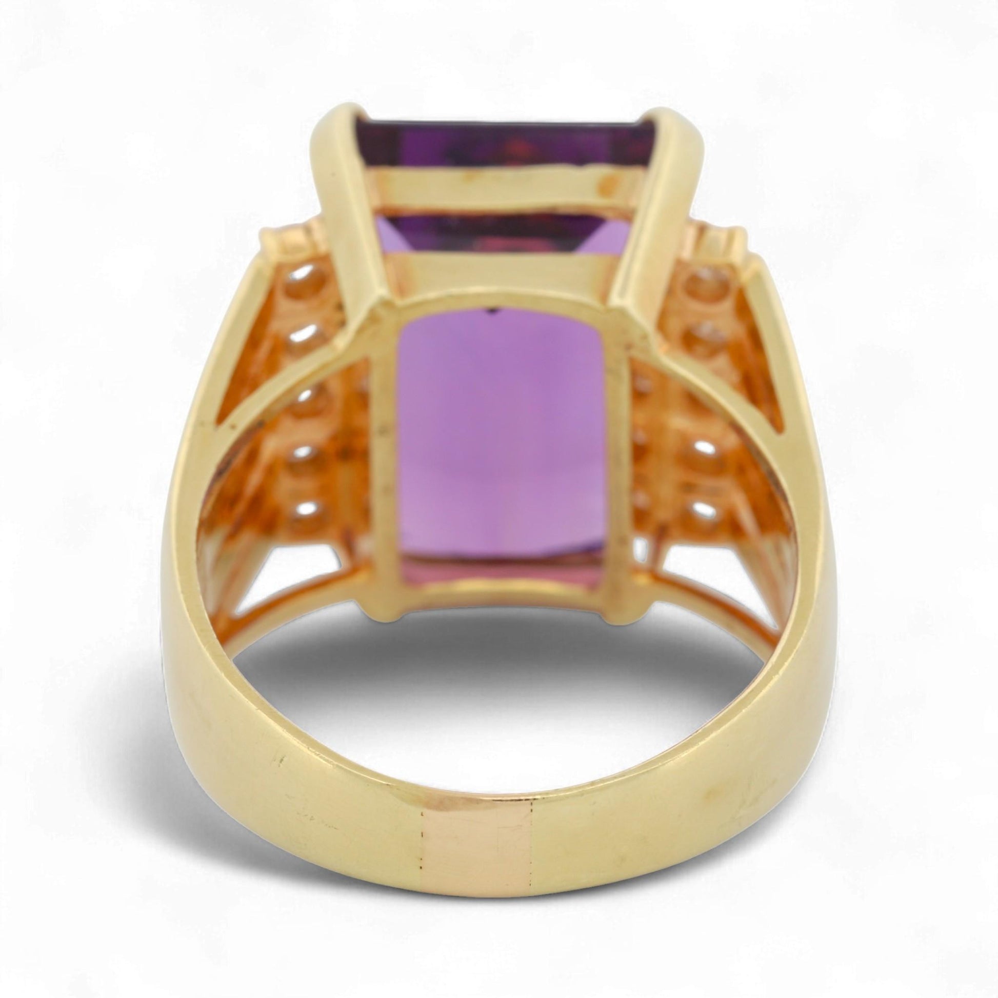 Vintage 14K Yellow Gold Amethyst & Diamond Statement Ring Size 9