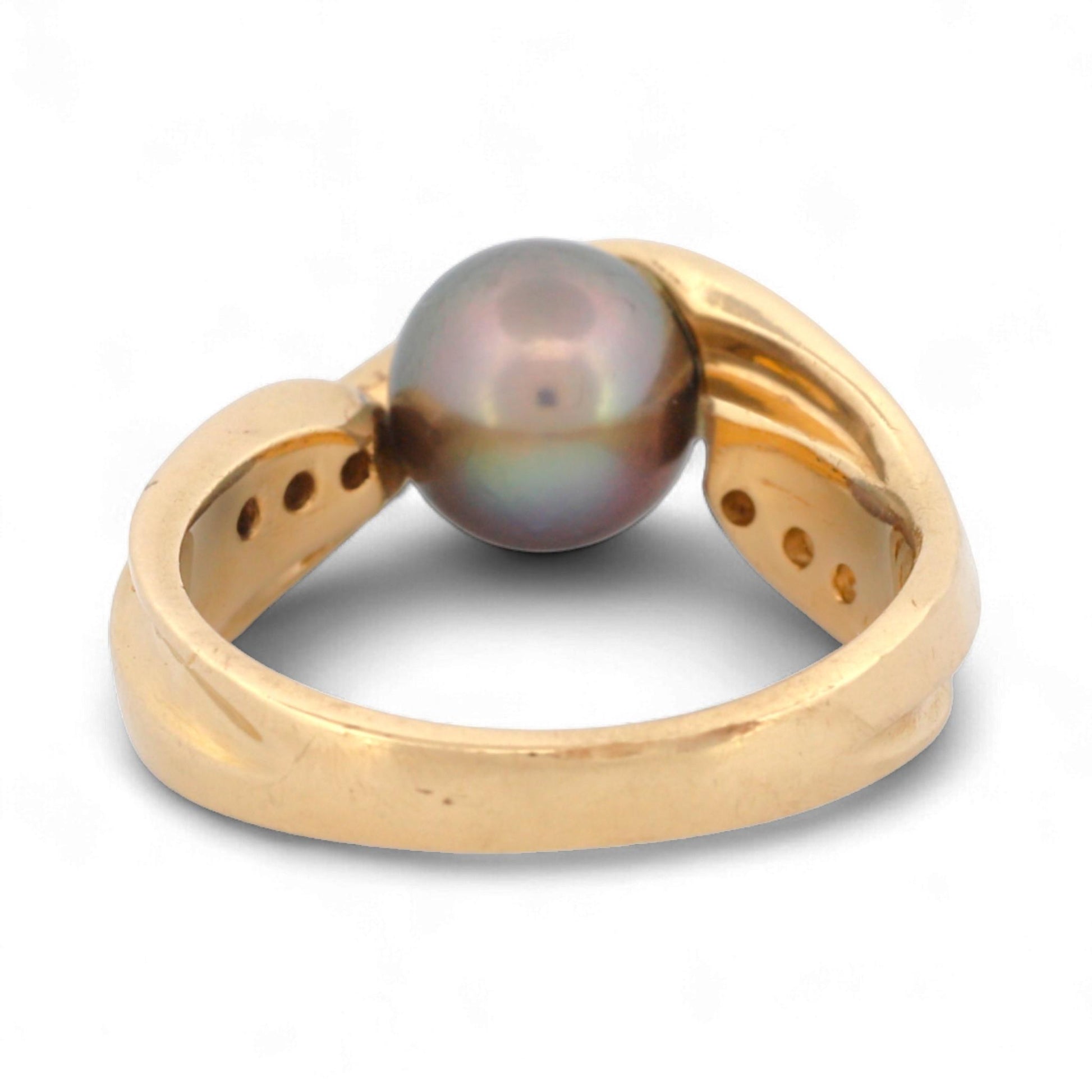 Excel Jewelers 14K Yellow Gold Black Pearl & Diamond Band Ring Size 6.5