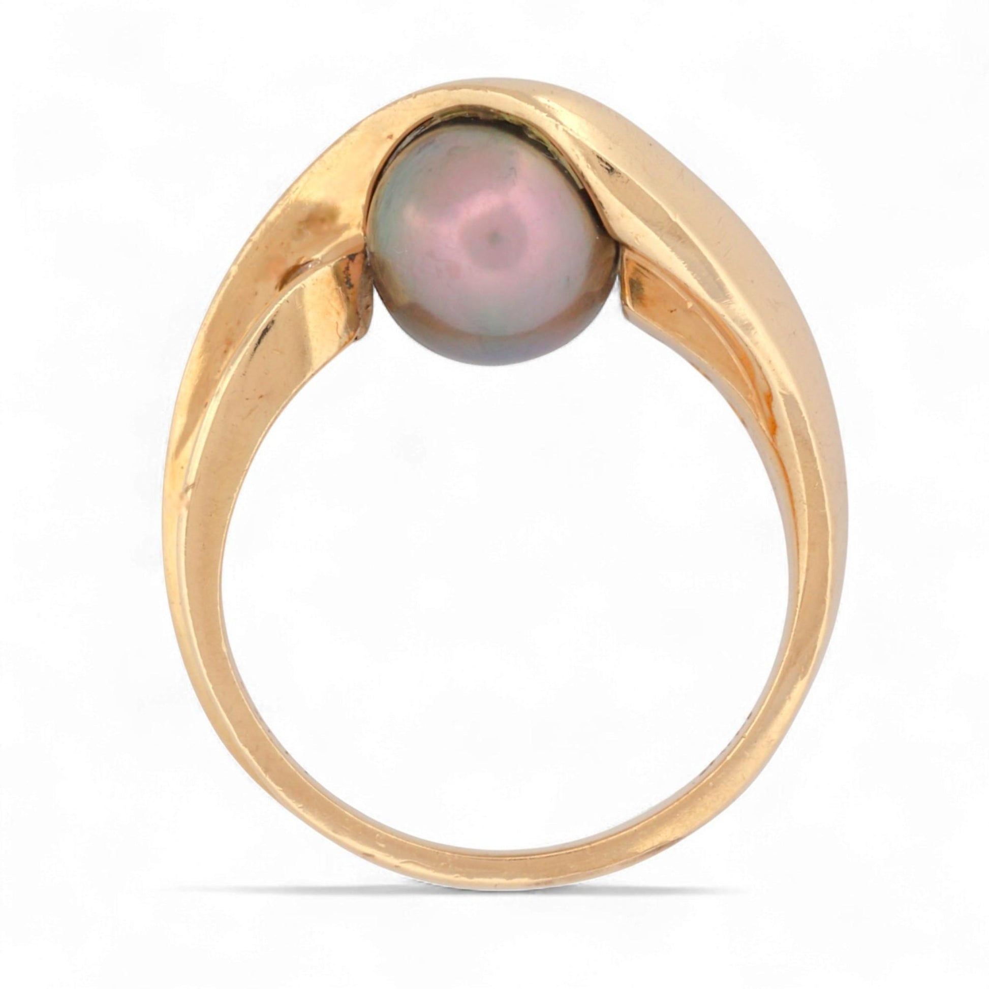 Excel Jewelers 14K Yellow Gold Black Pearl & Diamond Band Ring Size 6.5