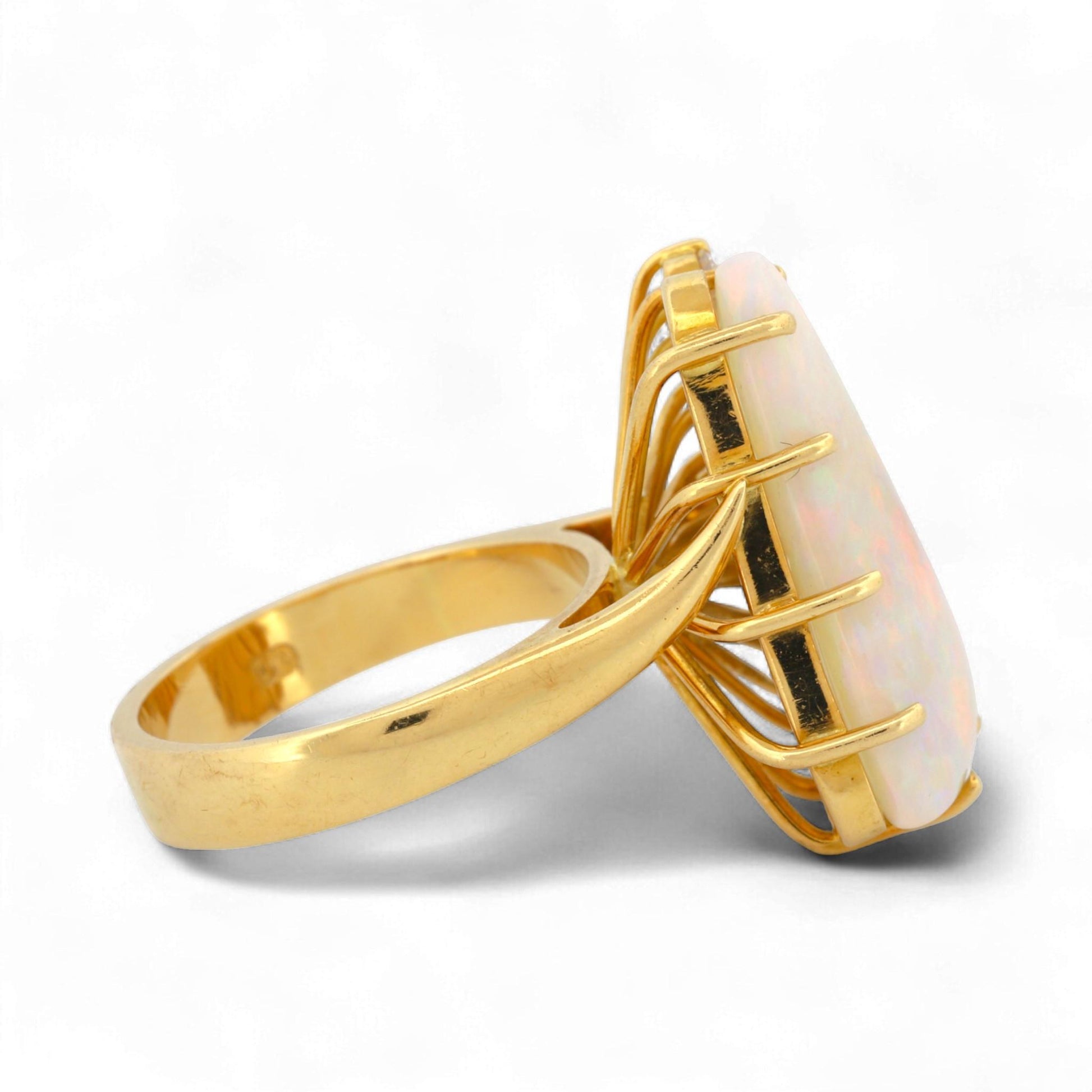 18K Yellow Gold Artistic Triangular Opal & Diamond Statement Ring Size 7