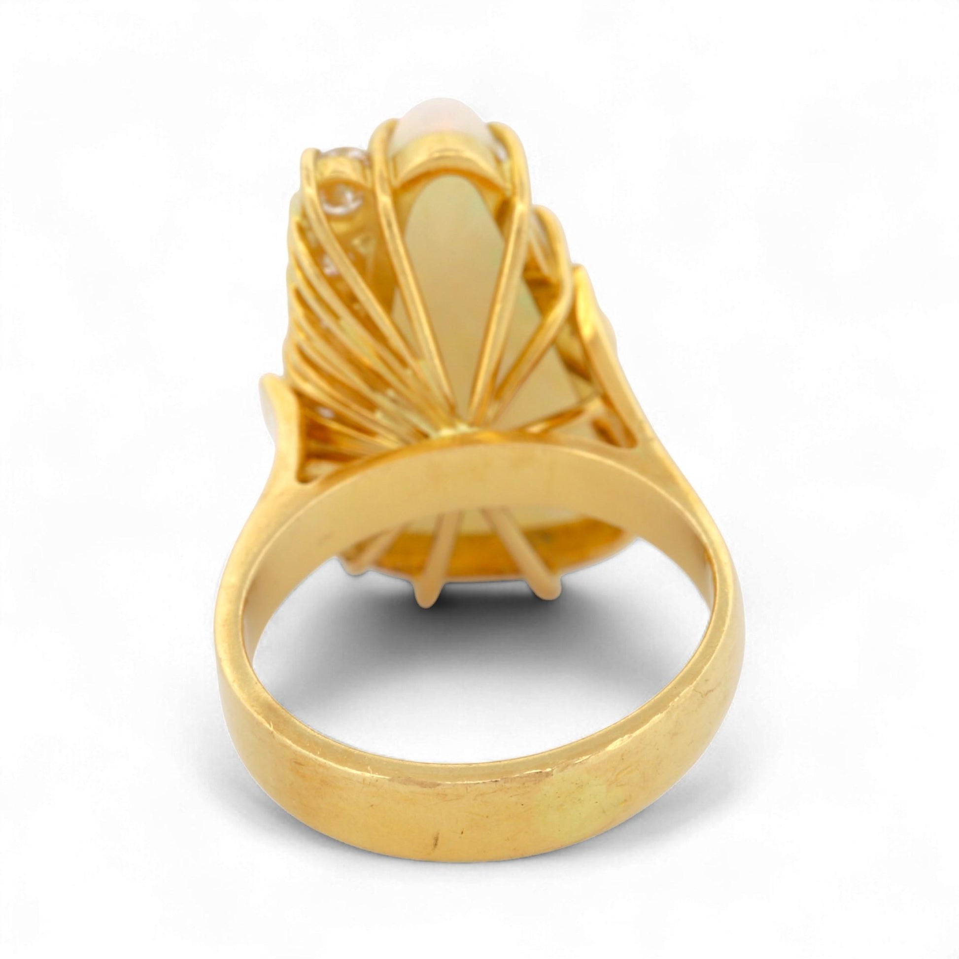 18K Yellow Gold Artistic Triangular Opal & Diamond Statement Ring Size 7