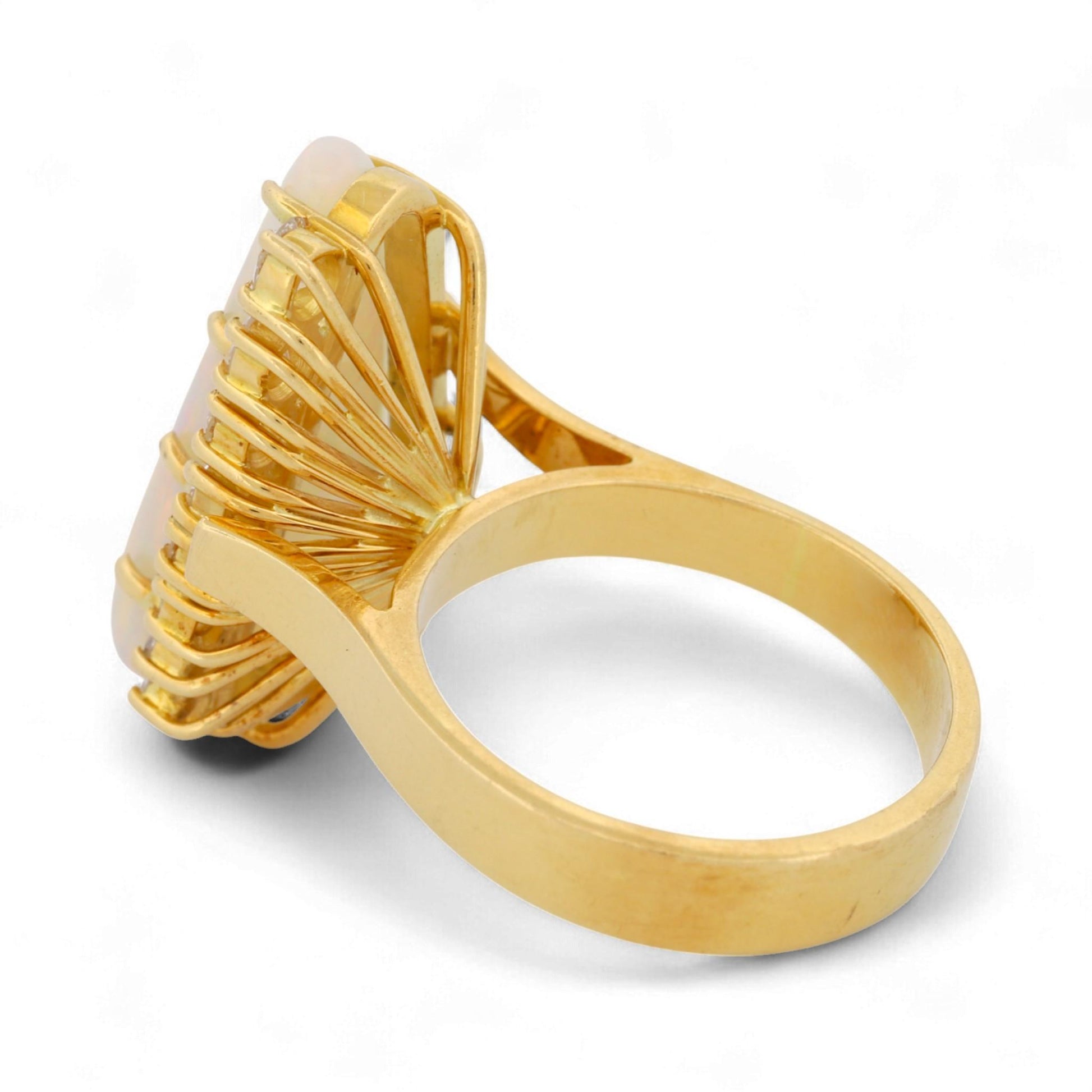 18K Yellow Gold Artistic Triangular Opal & Diamond Statement Ring Size 7