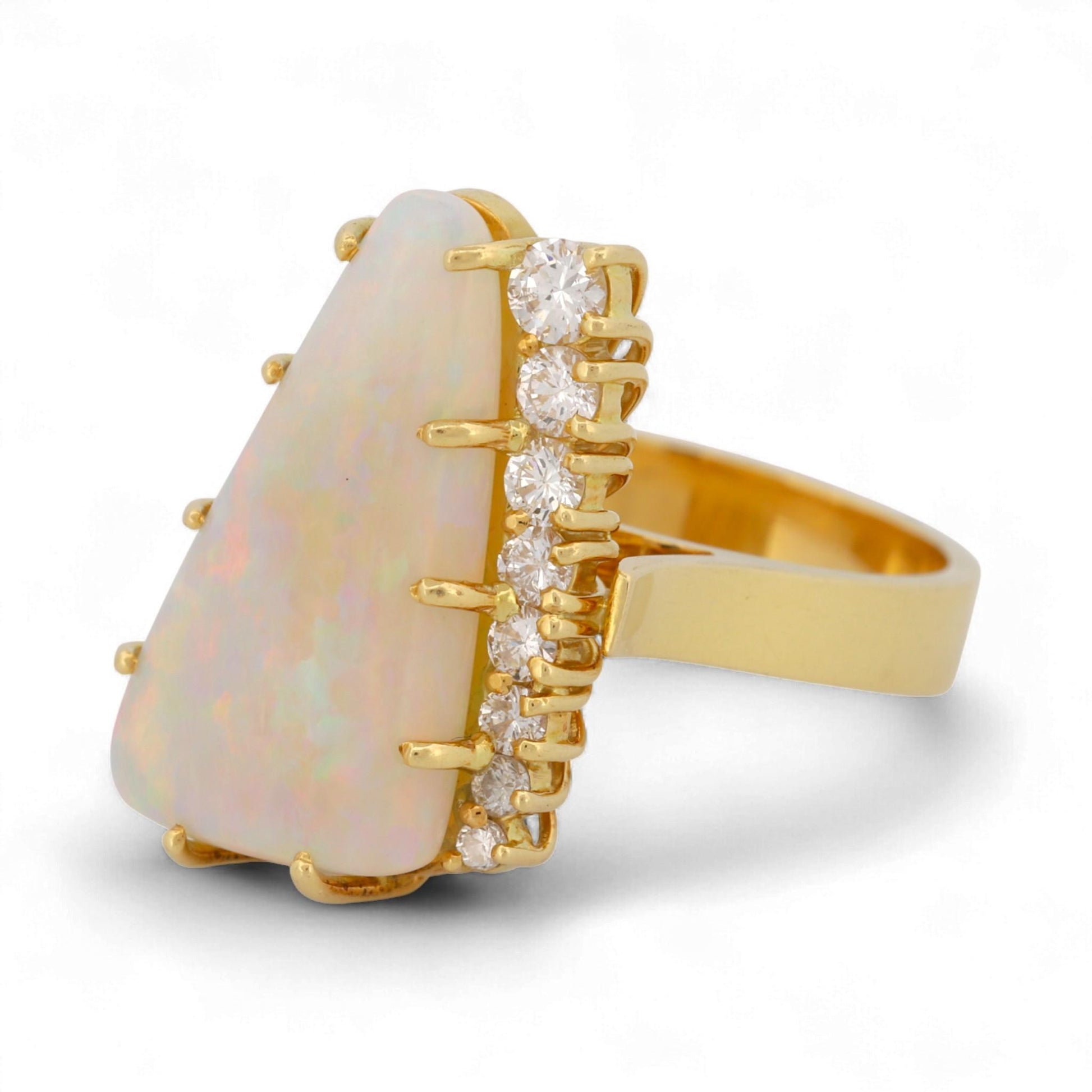 18K Yellow Gold Artistic Triangular Opal & Diamond Statement Ring Size 7