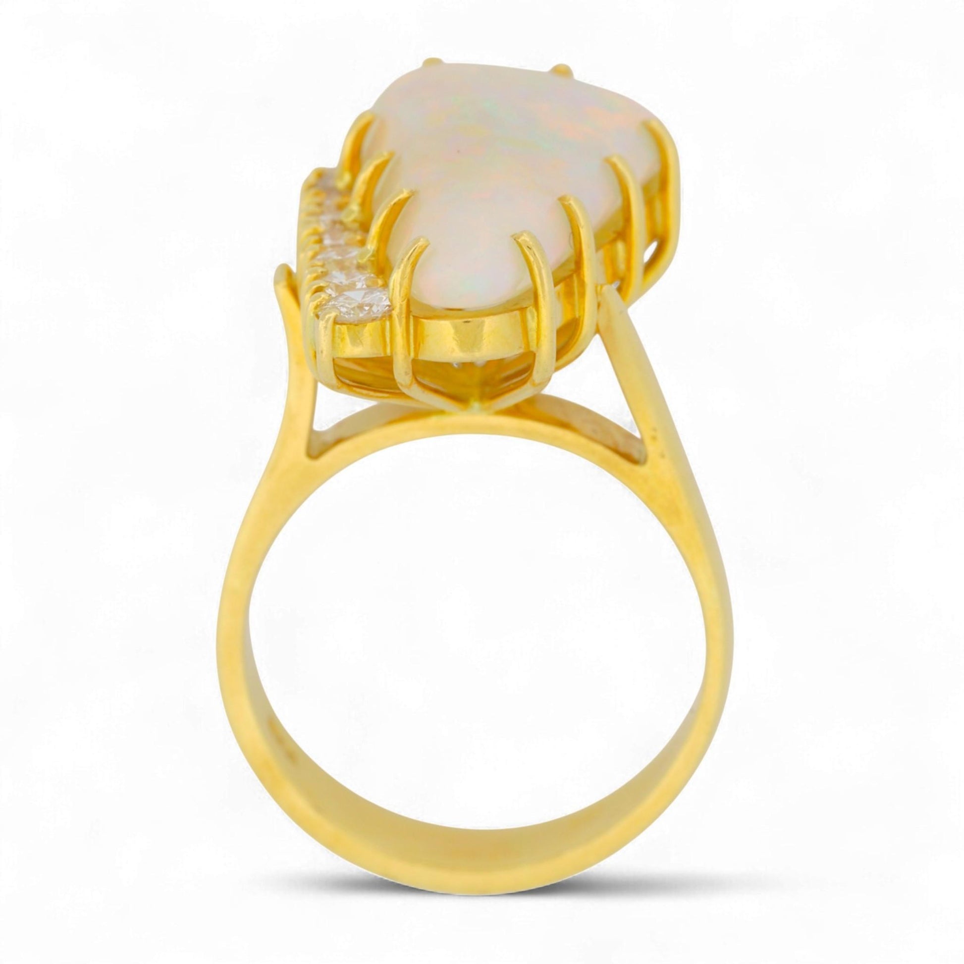 18K Yellow Gold Artistic Triangular Opal & Diamond Statement Ring Size 7